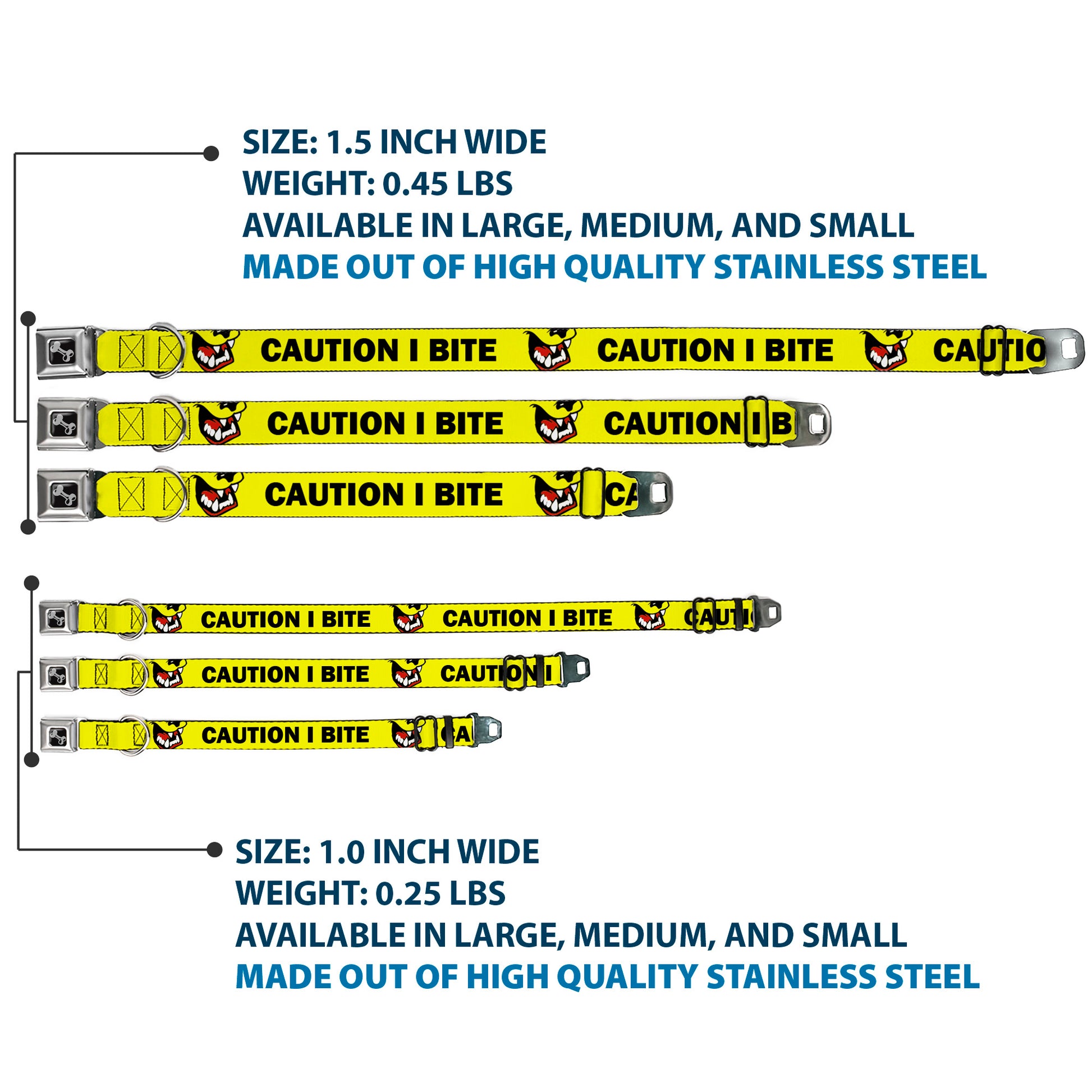 Dog Bone Black/Silver Seatbelt Buckle Collar - Pet Quote CAUTION I BITE/Dog Growl Yellow/Black Seatbelt Buckle Collars Buckle-Down