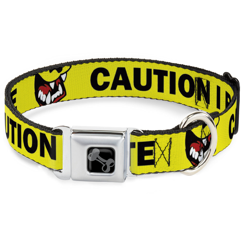 Dog Bone Black/Silver Seatbelt Buckle Collar - Pet Quote CAUTION I BITE/Dog Growl Yellow/Black Seatbelt Buckle Collars Buckle-Down
