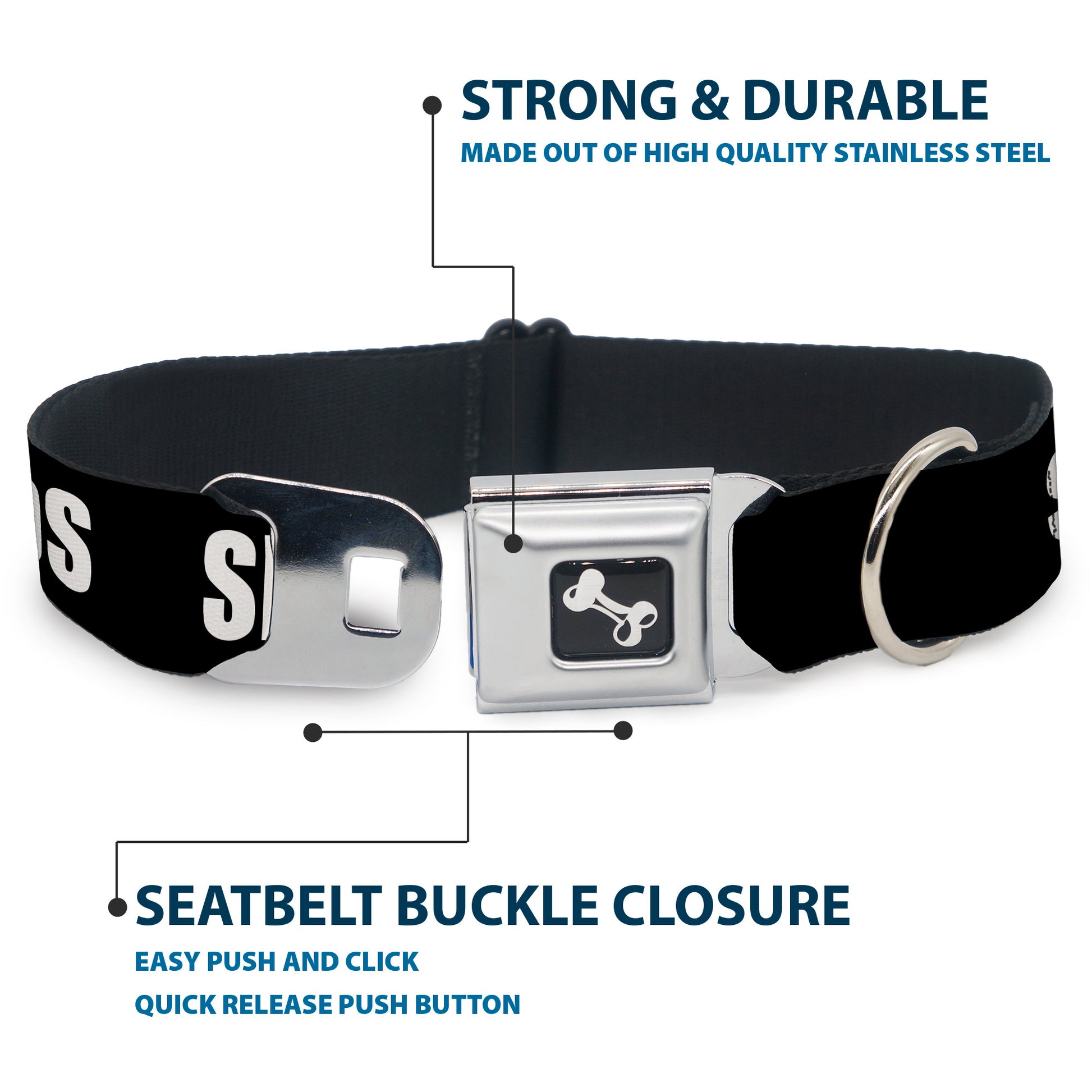 Dog Bone Black/Silver Seatbelt Buckle Collar - Pet Quote SPECIAL NEEDS Black/White Seatbelt Buckle Collars Buckle-Down