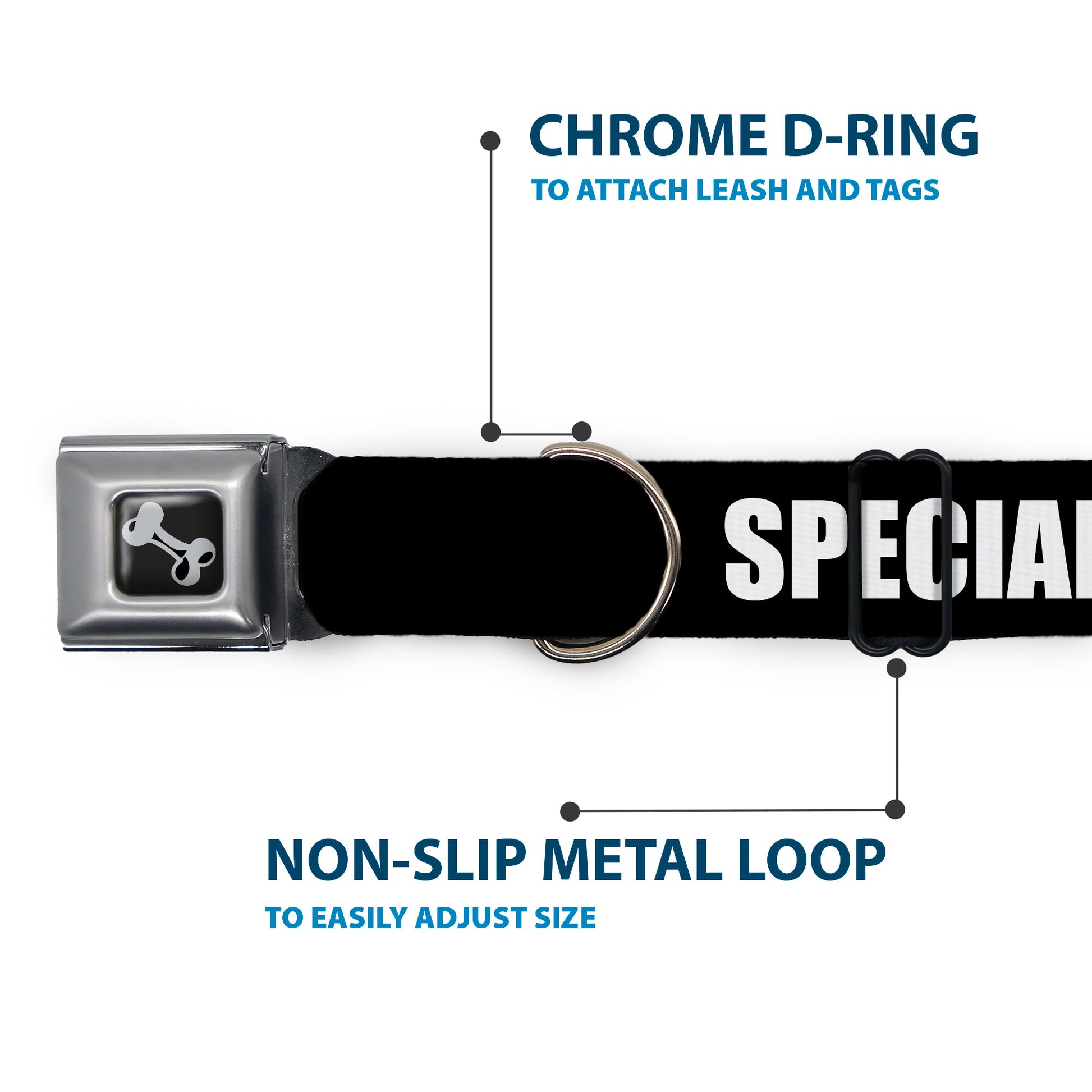 Dog Bone Black/Silver Seatbelt Buckle Collar - Pet Quote SPECIAL NEEDS Black/White Seatbelt Buckle Collars Buckle-Down