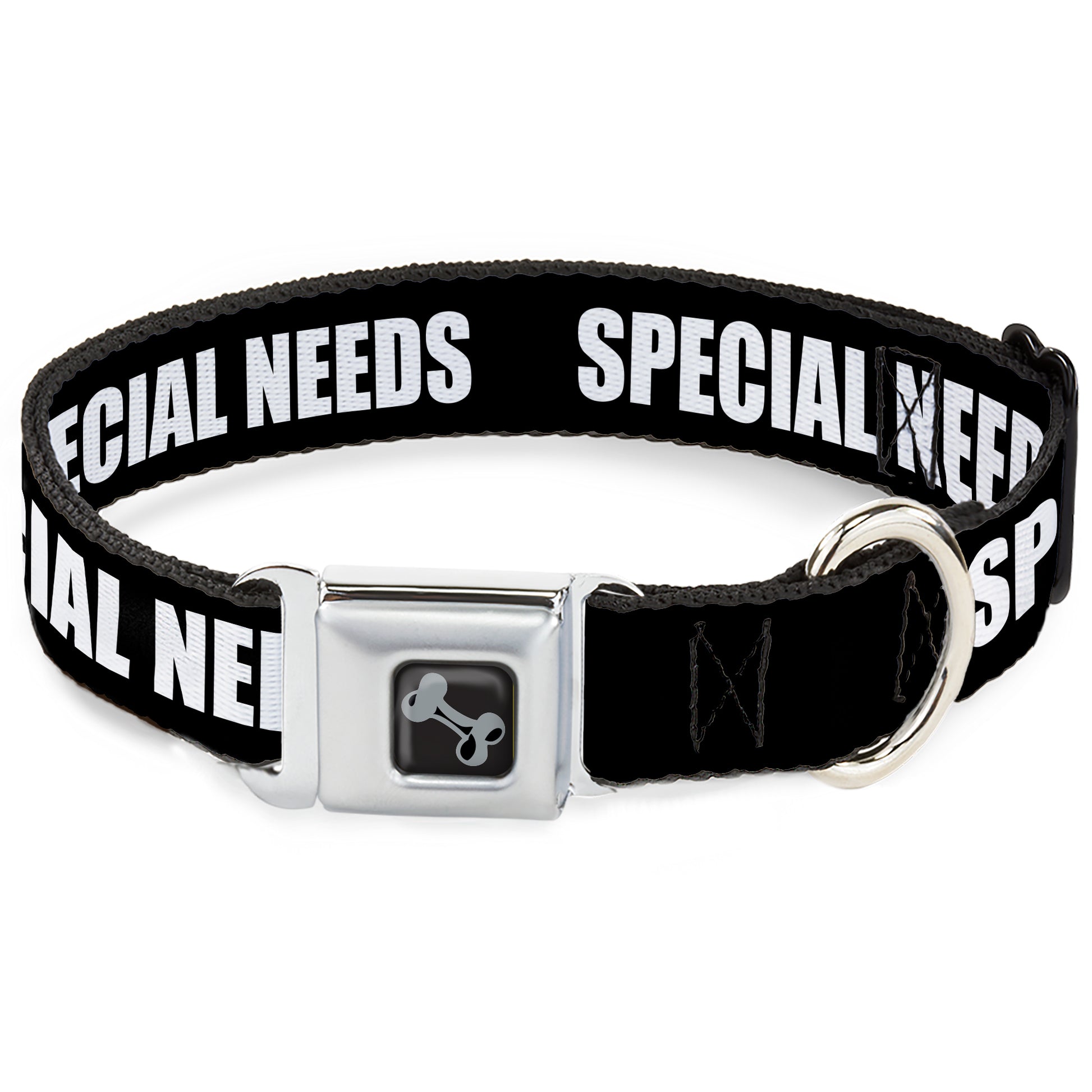 Dog Bone Black/Silver Seatbelt Buckle Collar - Pet Quote SPECIAL NEEDS Black/White Seatbelt Buckle Collars Buckle-Down