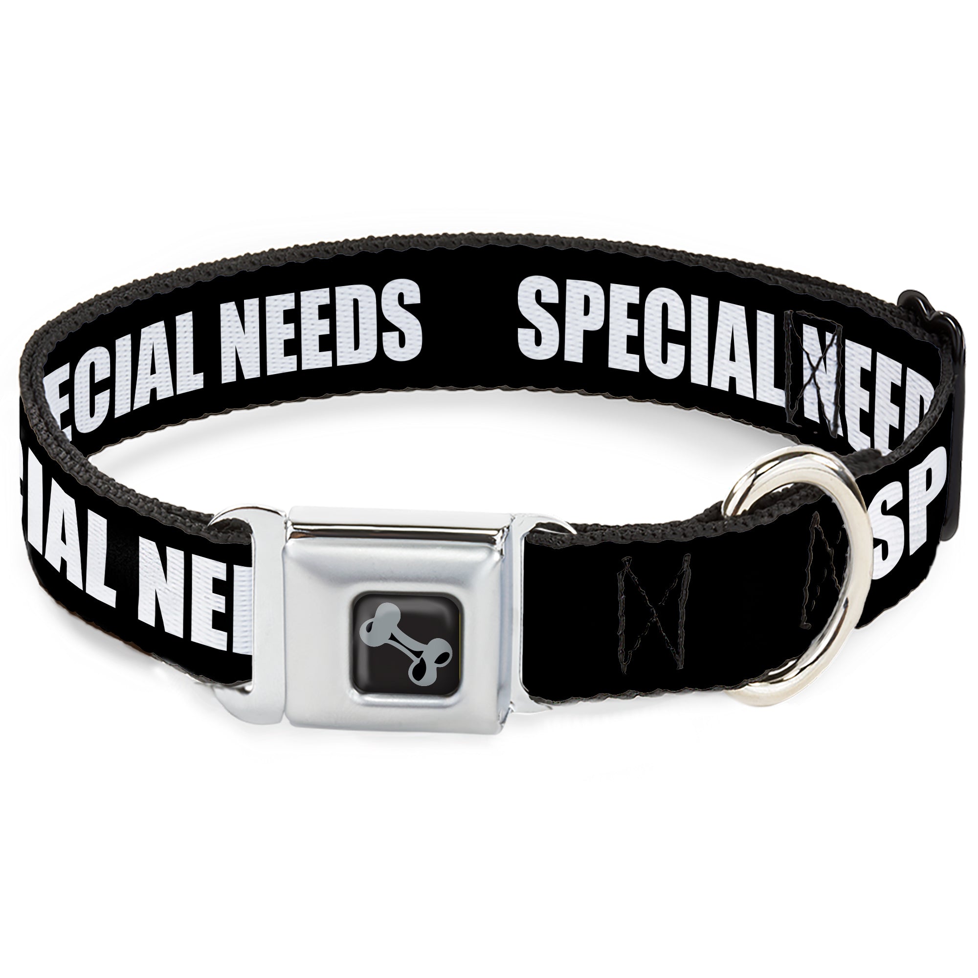 Dog Bone Black/Silver Seatbelt Buckle Collar - Pet Quote SPECIAL NEEDS Black/White Seatbelt Buckle Collars Buckle-Down