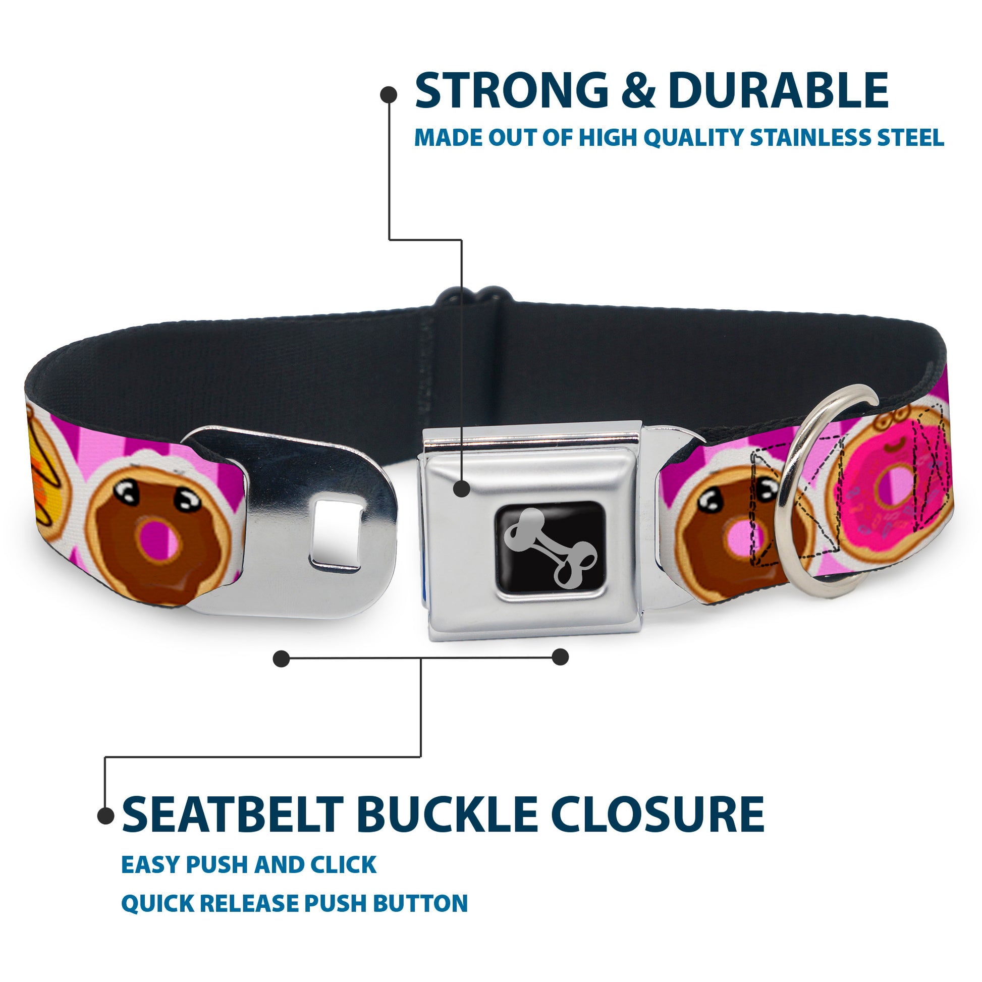 Dog Bone Seatbelt Buckle Collar - Sprinkle Donut Expressions Pink Seatbelt Buckle Collars Buckle-Down