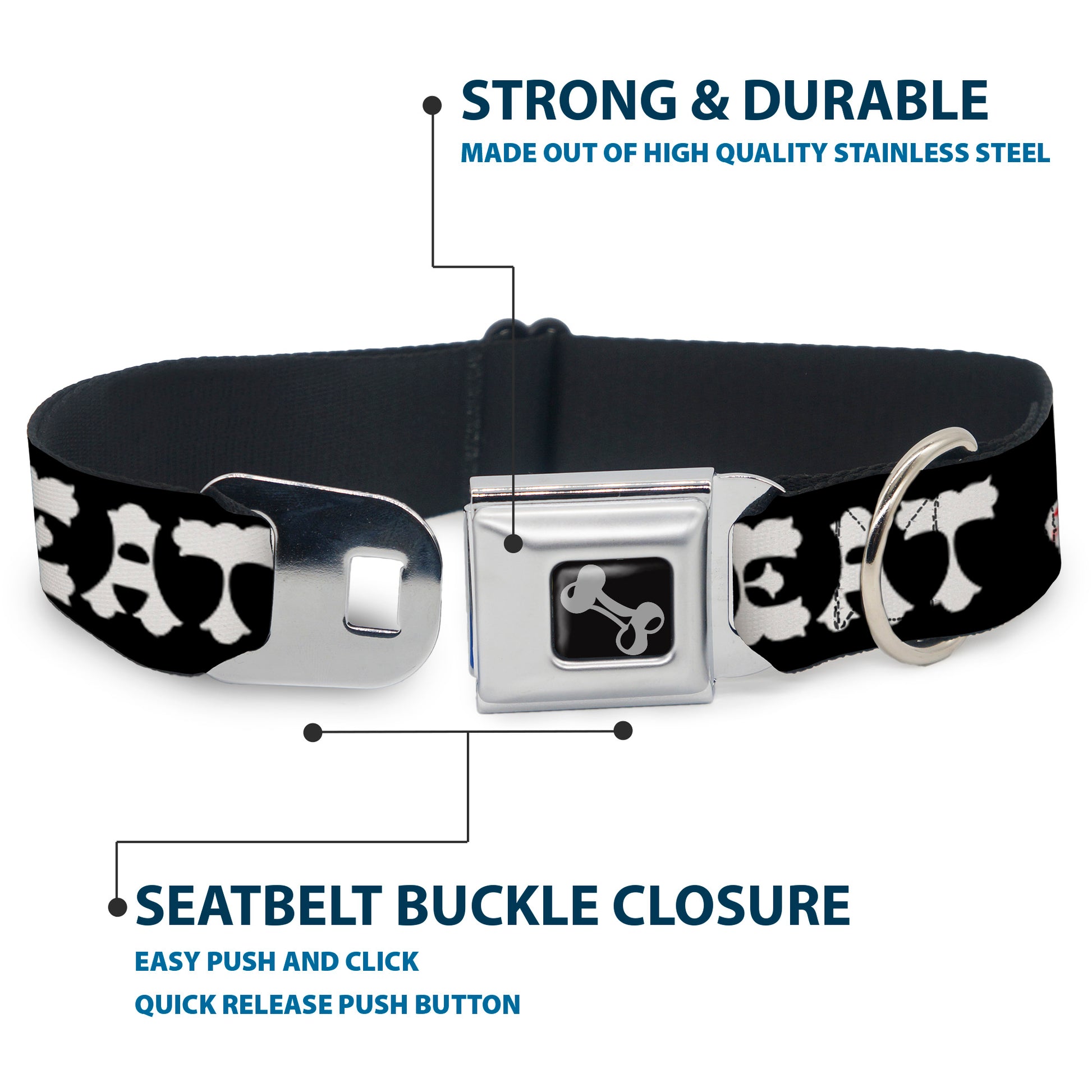 Dog Bone Seatbelt Buckle Collar - Steaks w/MEAT Text Seatbelt Buckle Collars Buckle-Down