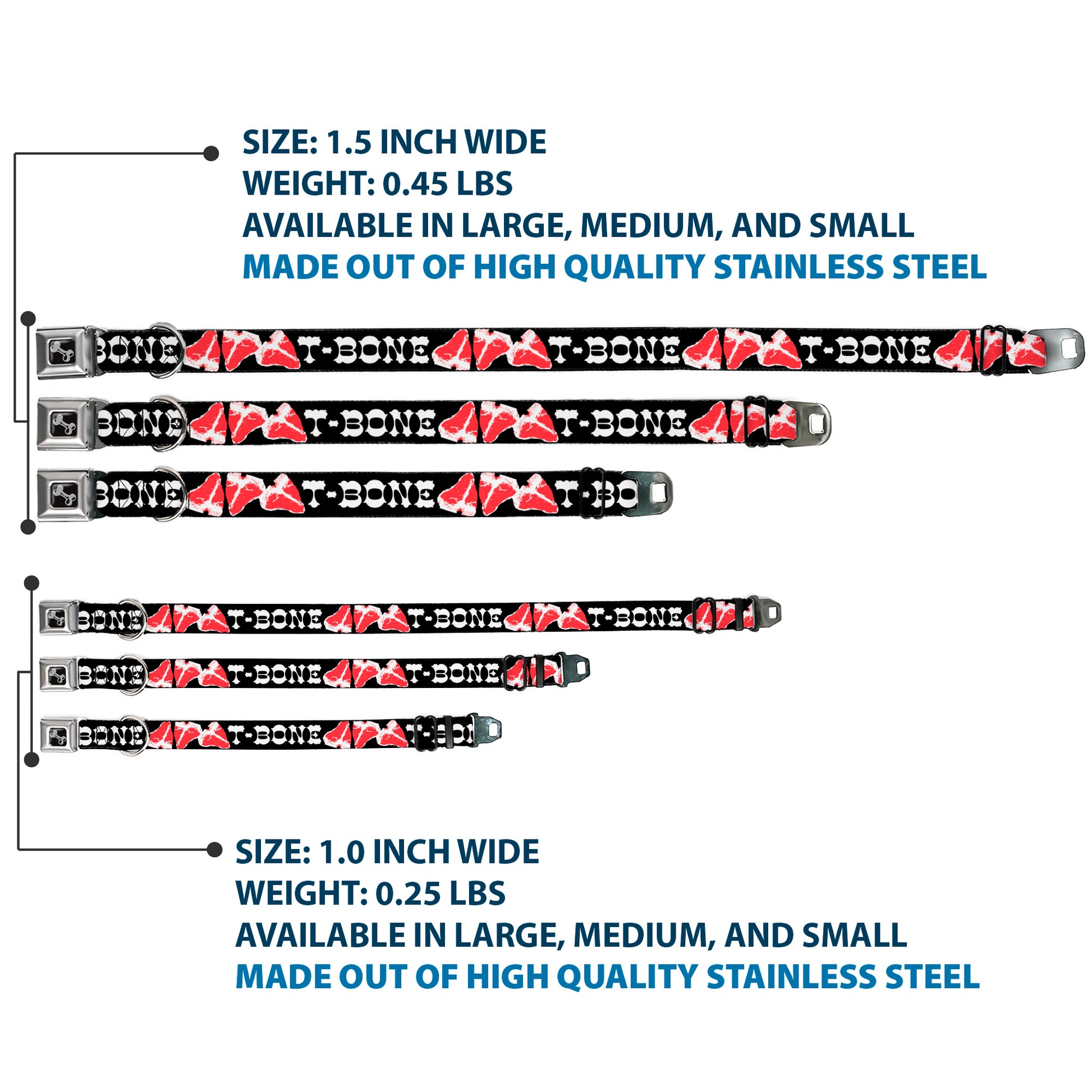Dog Bone Seatbelt Buckle Collar - Steaks w/T-BONE Text Seatbelt Buckle Collars Buckle-Down