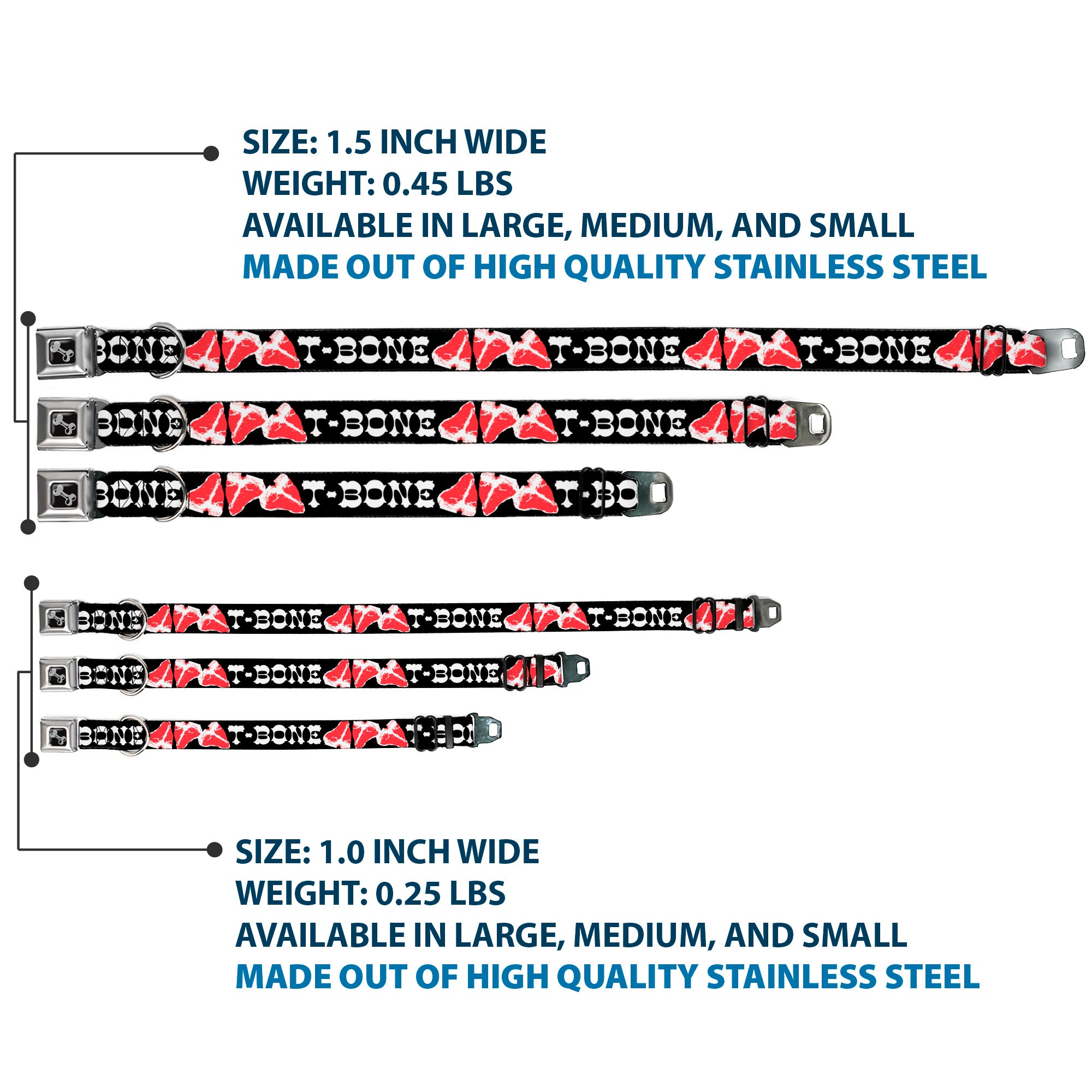 Dog Bone Seatbelt Buckle Collar - Steaks w/T-BONE Text Seatbelt Buckle Collars Buckle-Down