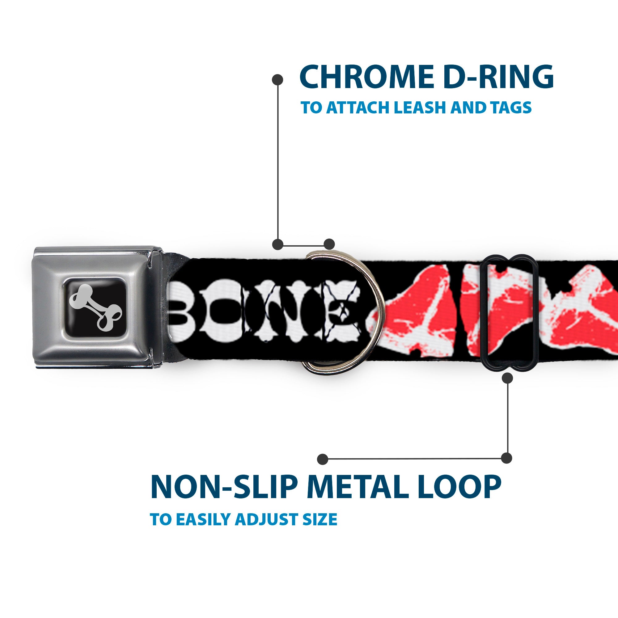 Dog Bone Seatbelt Buckle Collar - Steaks w/T-BONE Text Seatbelt Buckle Collars Buckle-Down