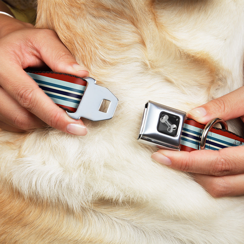 Dog Bone Seatbelt Buckle Collar - Stripes Red/Blues/White Seatbelt Buckle Collars Buckle-Down