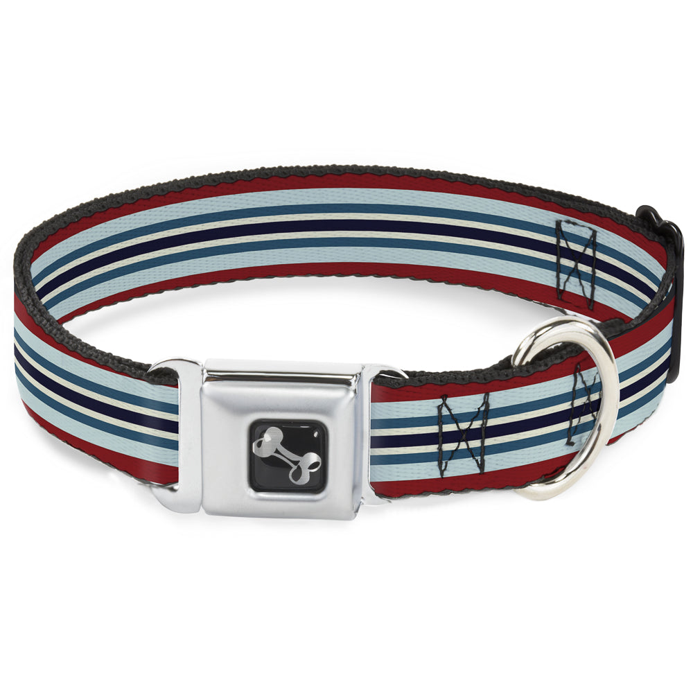 Dog Bone Seatbelt Buckle Collar - Stripes Red/Blues/White Seatbelt Buckle Collars Buckle-Down