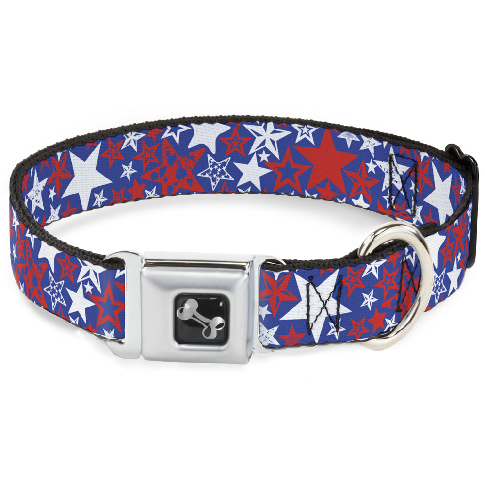 Dog Bone Seatbelt Buckle Collar - Stargazer Blue/White/Red Seatbelt Buckle Collars Buckle-Down