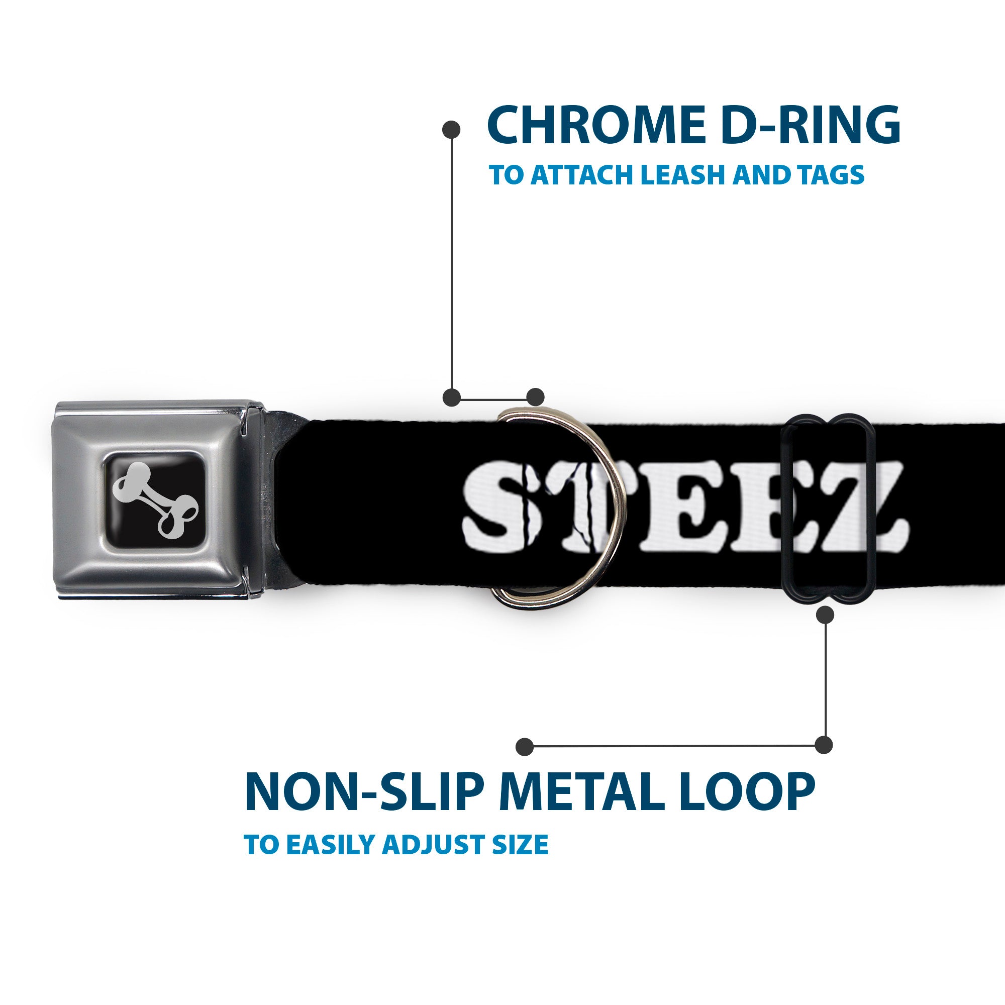 Dog Bone Seatbelt Buckle Collar - STEEZ Black/White Seatbelt Buckle Collars Buckle-Down