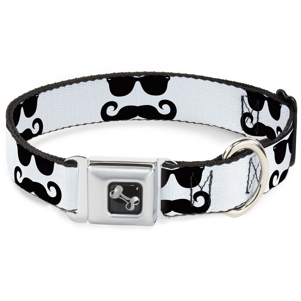 Dog Bone Seatbelt Buckle Collar - Sunglasses & Mustache White/Black Seatbelt Buckle Collars Buckle-Down