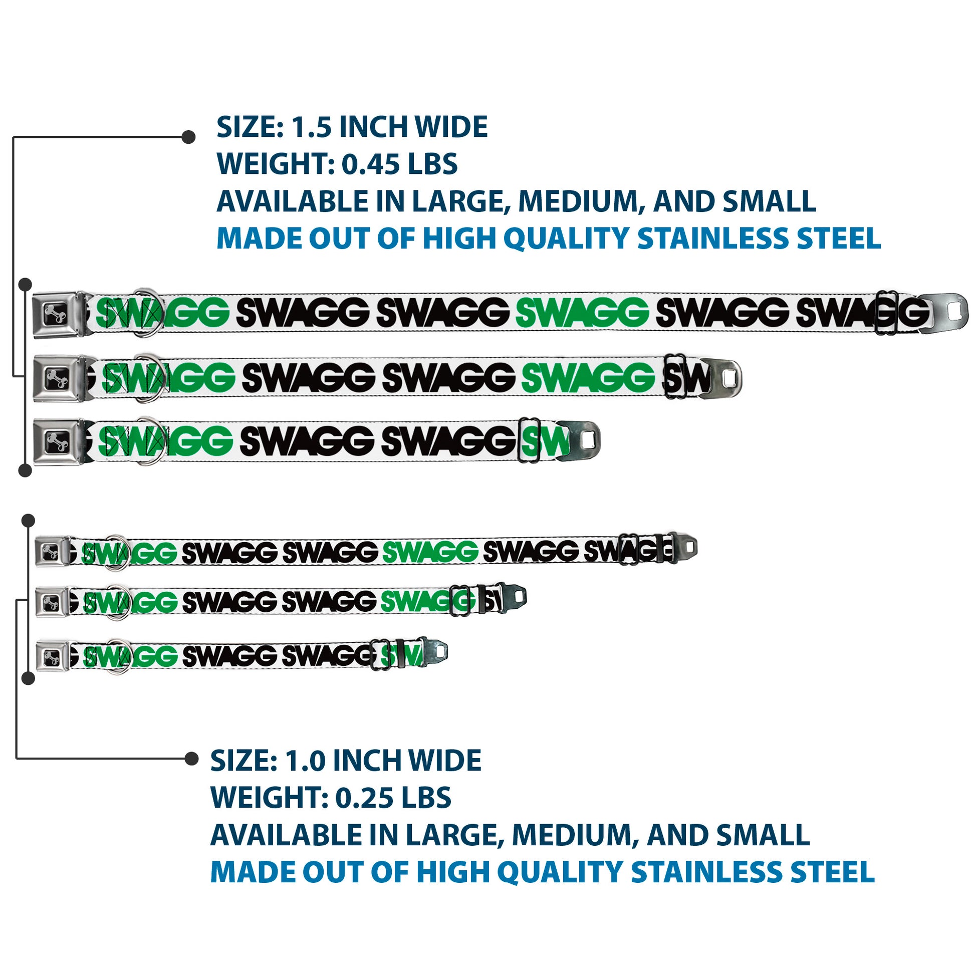 Dog Bone Seatbelt Buckle Collar - SWAGG White/Black/Green Seatbelt Buckle Collars Buckle-Down