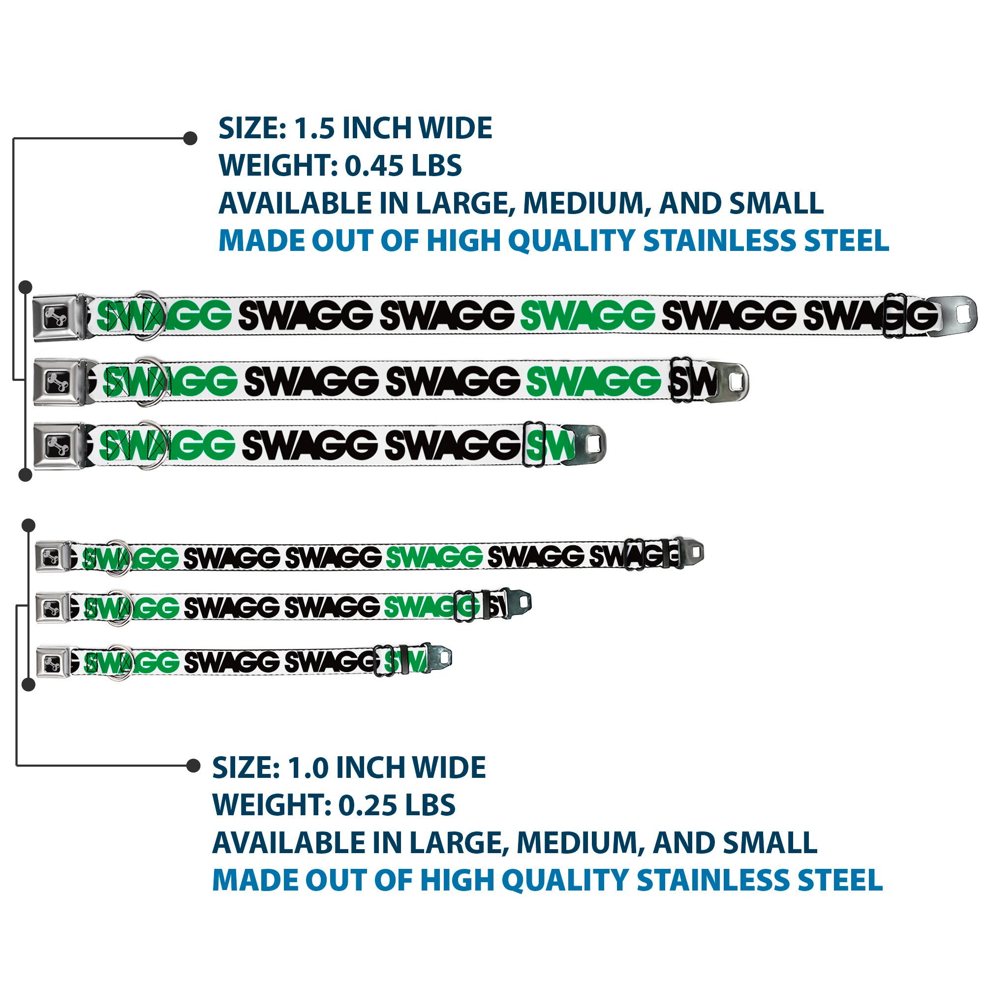 Dog Bone Seatbelt Buckle Collar - SWAGG White/Black/Green Seatbelt Buckle Collars Buckle-Down