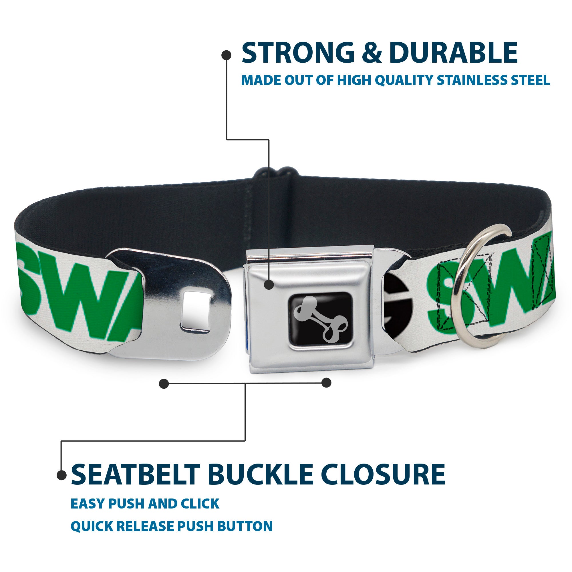 Dog Bone Seatbelt Buckle Collar - SWAGG White/Black/Green Seatbelt Buckle Collars Buckle-Down