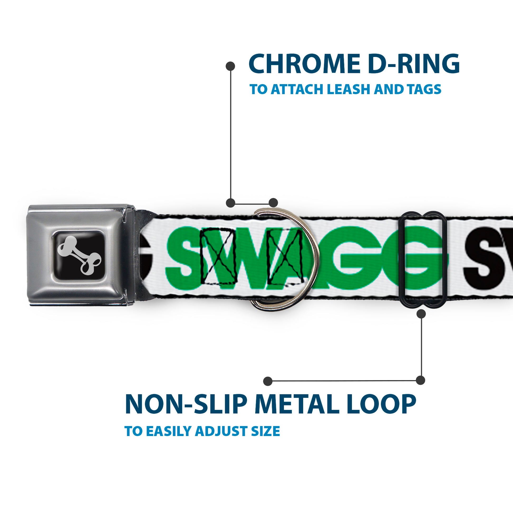 Dog Bone Seatbelt Buckle Collar - SWAGG White/Black/Green Seatbelt Buckle Collars Buckle-Down