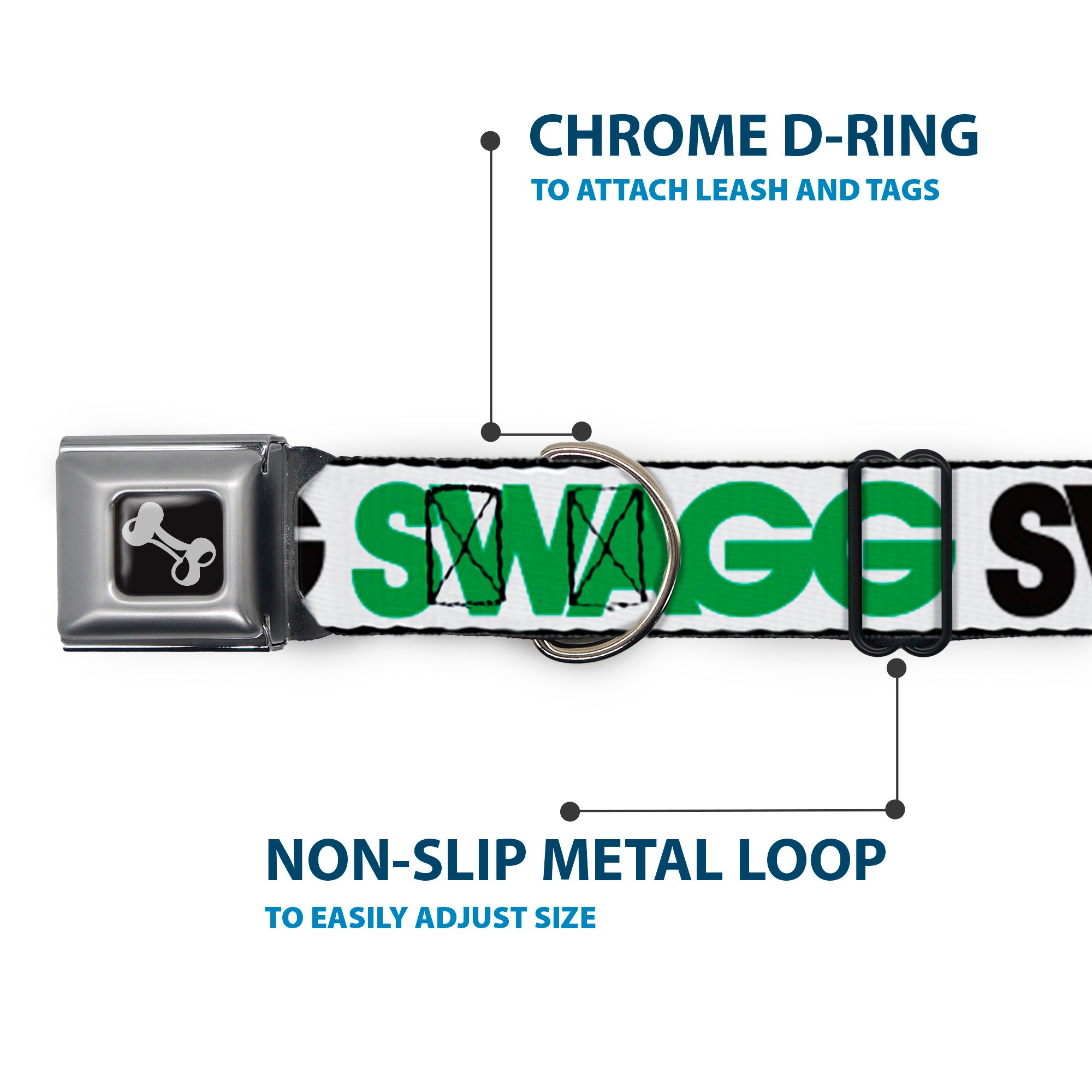 Dog Bone Seatbelt Buckle Collar - SWAGG White/Black/Green Seatbelt Buckle Collars Buckle-Down