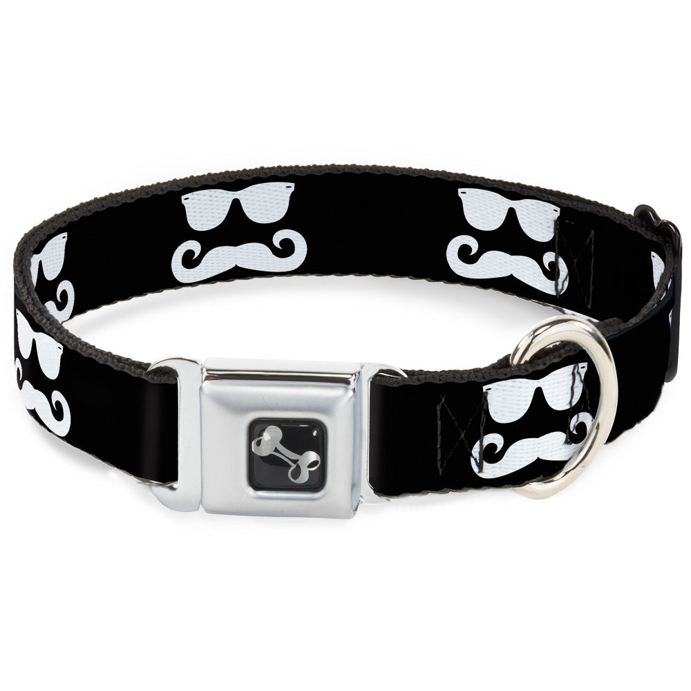 Dog Bone Seatbelt Buckle Collar - Sunglasses & Mustache Black/White Seatbelt Buckle Collars Buckle-Down
