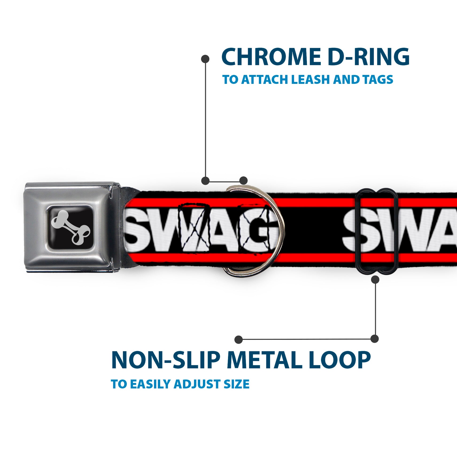 Dog Bone Seatbelt Buckle Collar - SWAGG Black/White/Red Stripe Seatbelt Buckle Collars Buckle-Down