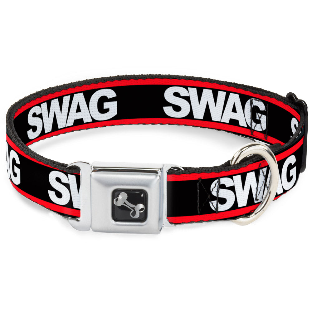 Dog Bone Seatbelt Buckle Collar - SWAGG Black/White/Red Stripe Seatbelt Buckle Collars Buckle-Down