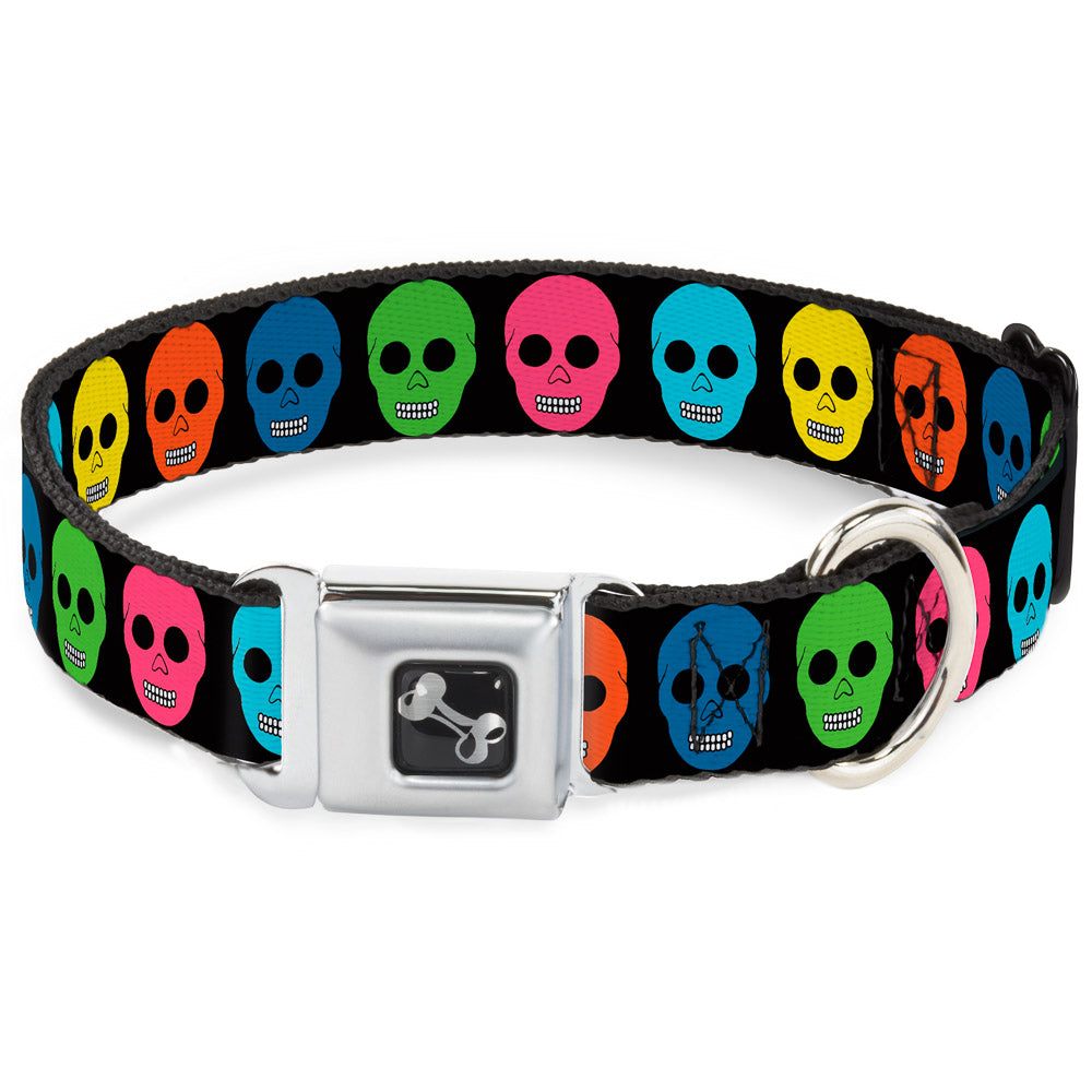 Dog Bone Seatbelt Buckle Collar - Skulls Black/Multi Color Seatbelt Buckle Collars Buckle-Down