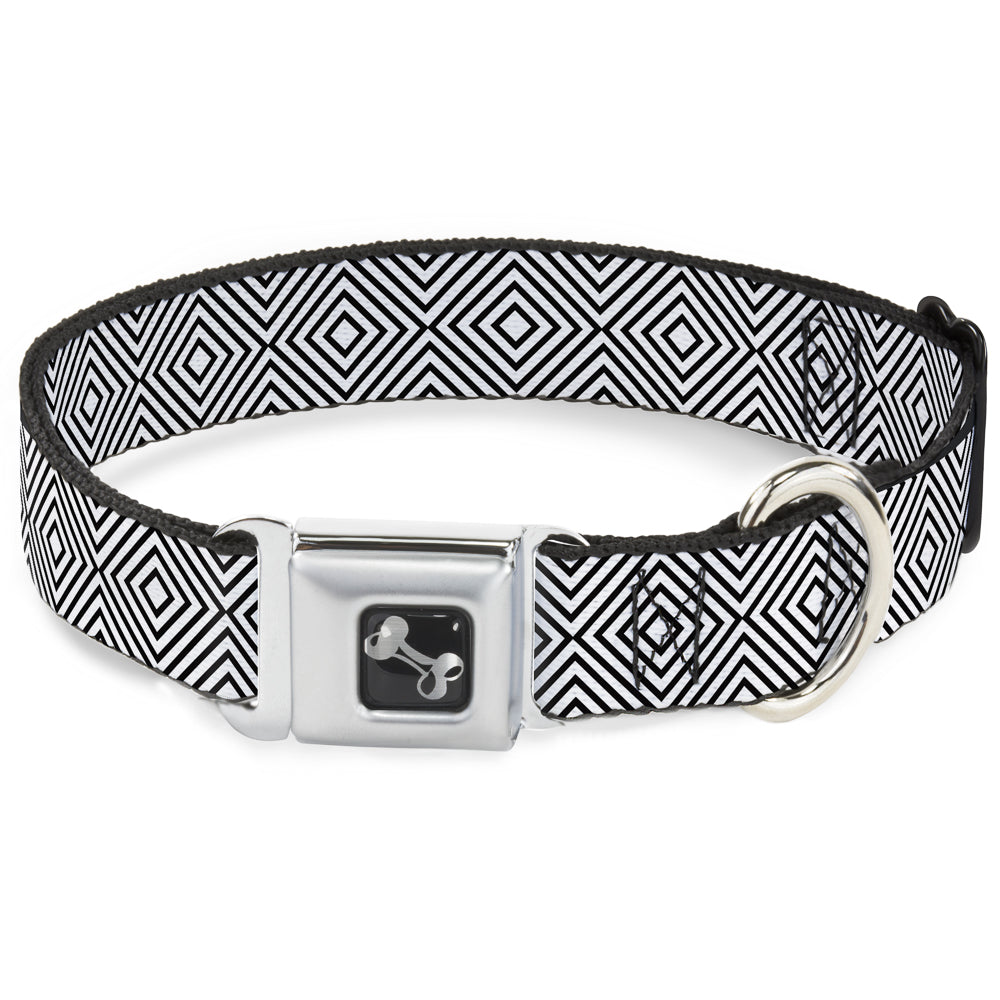 Dog Bone Seatbelt Buckle Collar - Square Lines White/Black Seatbelt Buckle Collars Buckle-Down
