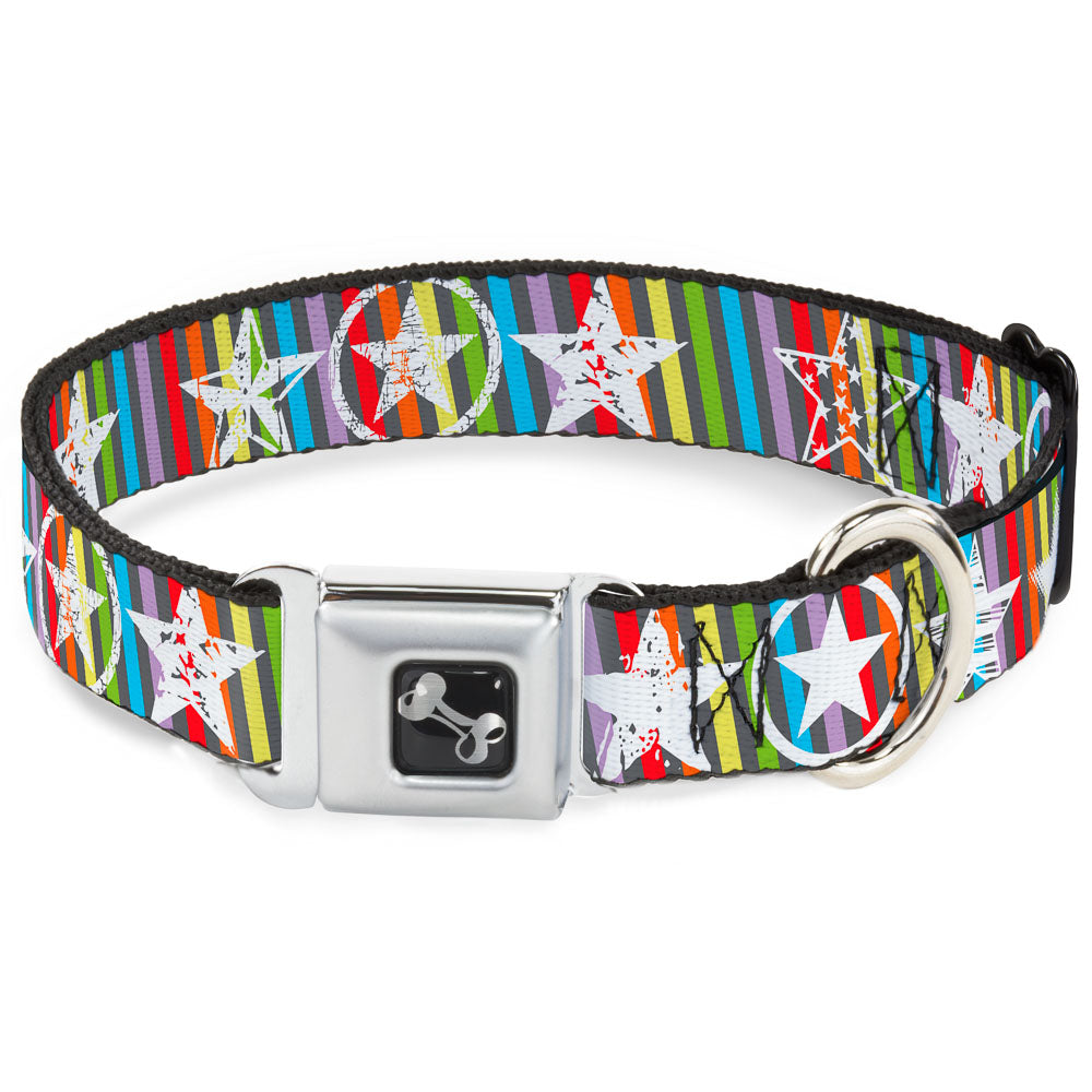 Dog Bone Seatbelt Buckle Collar - Stars w/Lines Gray/Multi Color/White Seatbelt Buckle Collars Buckle-Down
