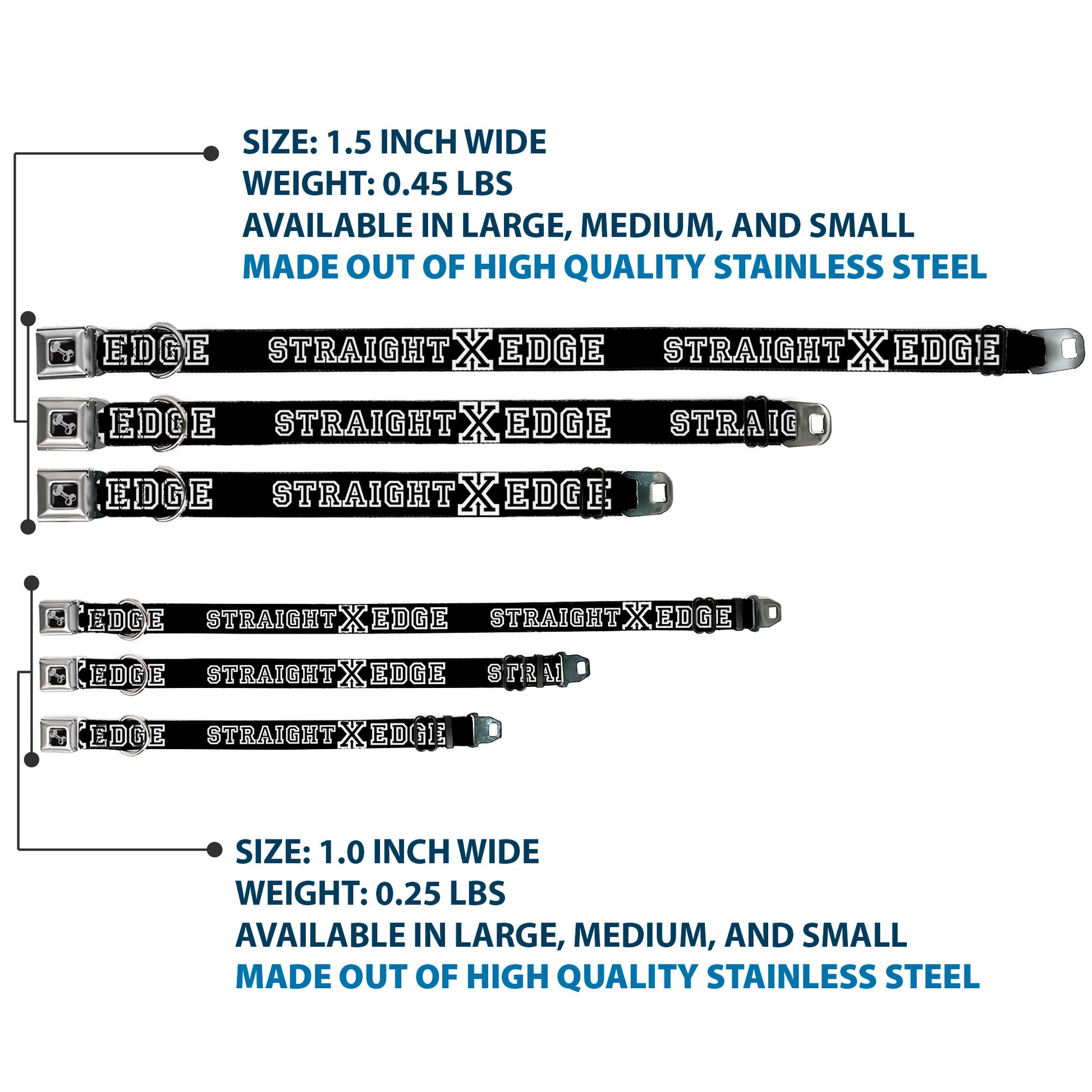 Dog Bone Seatbelt Buckle Collar - STRAIGHT EDGE Black/White Seatbelt Buckle Collars Buckle-Down