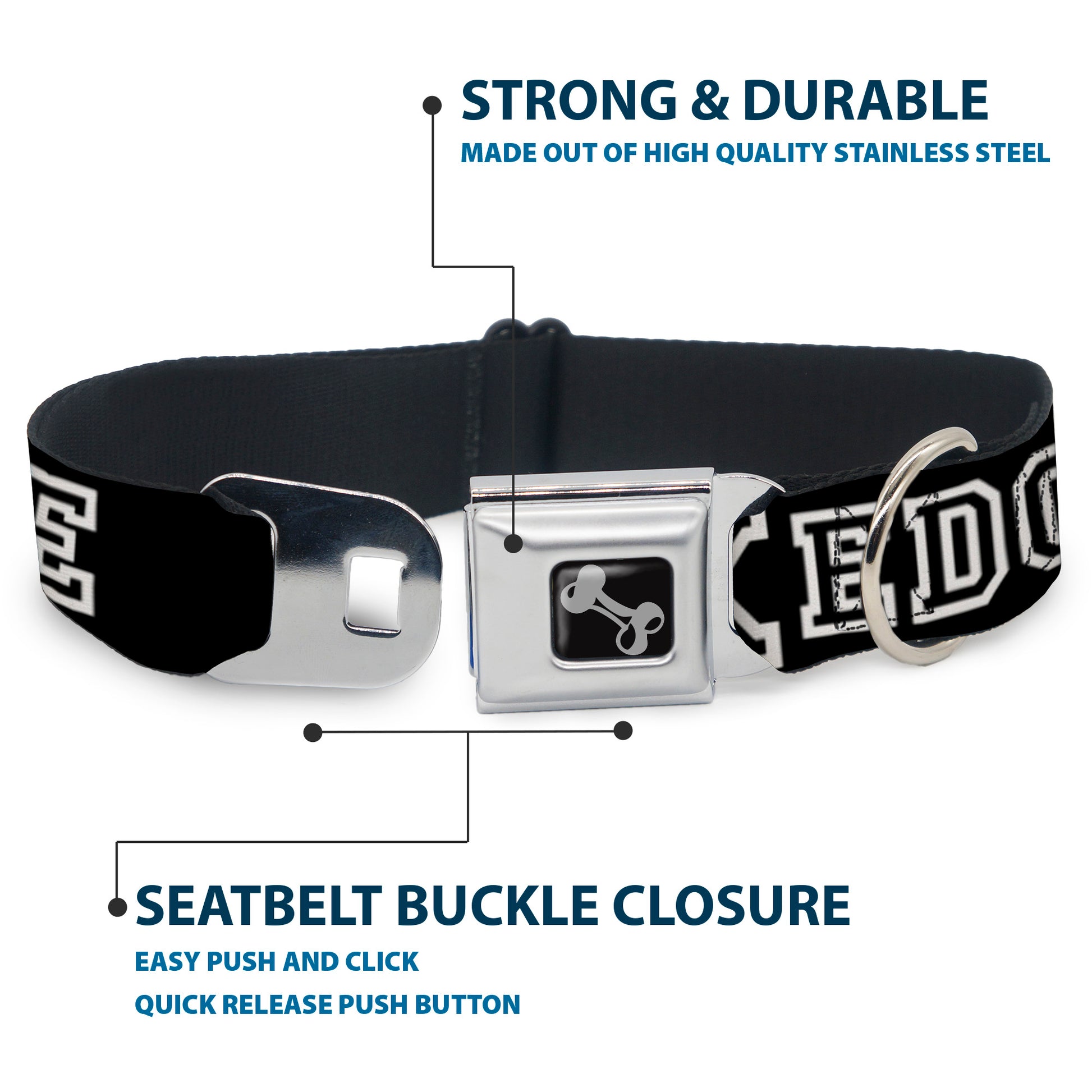 Dog Bone Seatbelt Buckle Collar - STRAIGHT EDGE Black/White Seatbelt Buckle Collars Buckle-Down