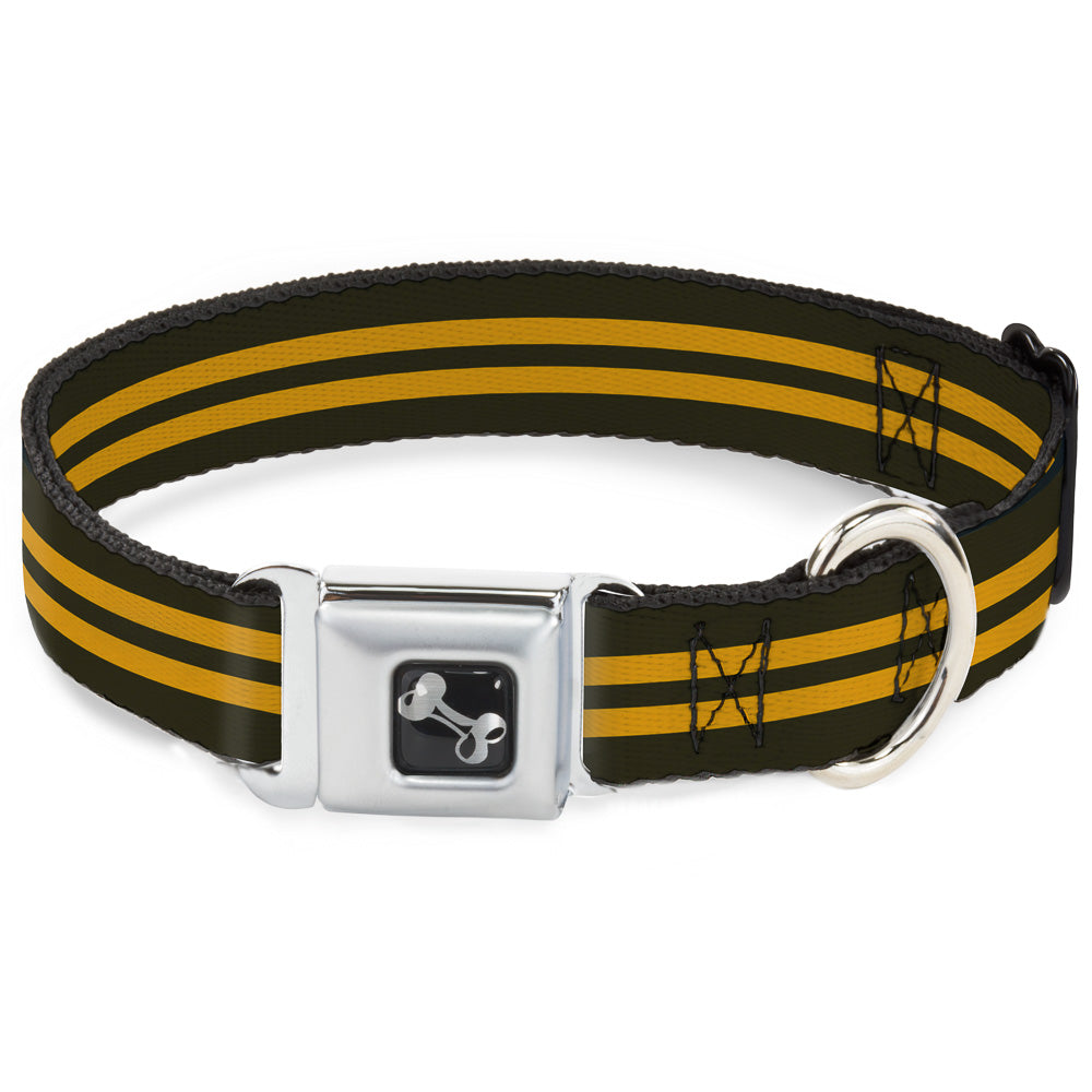Dog Bone Seatbelt Buckle Collar - Stripe Black/Gold Seatbelt Buckle Collars Buckle-Down