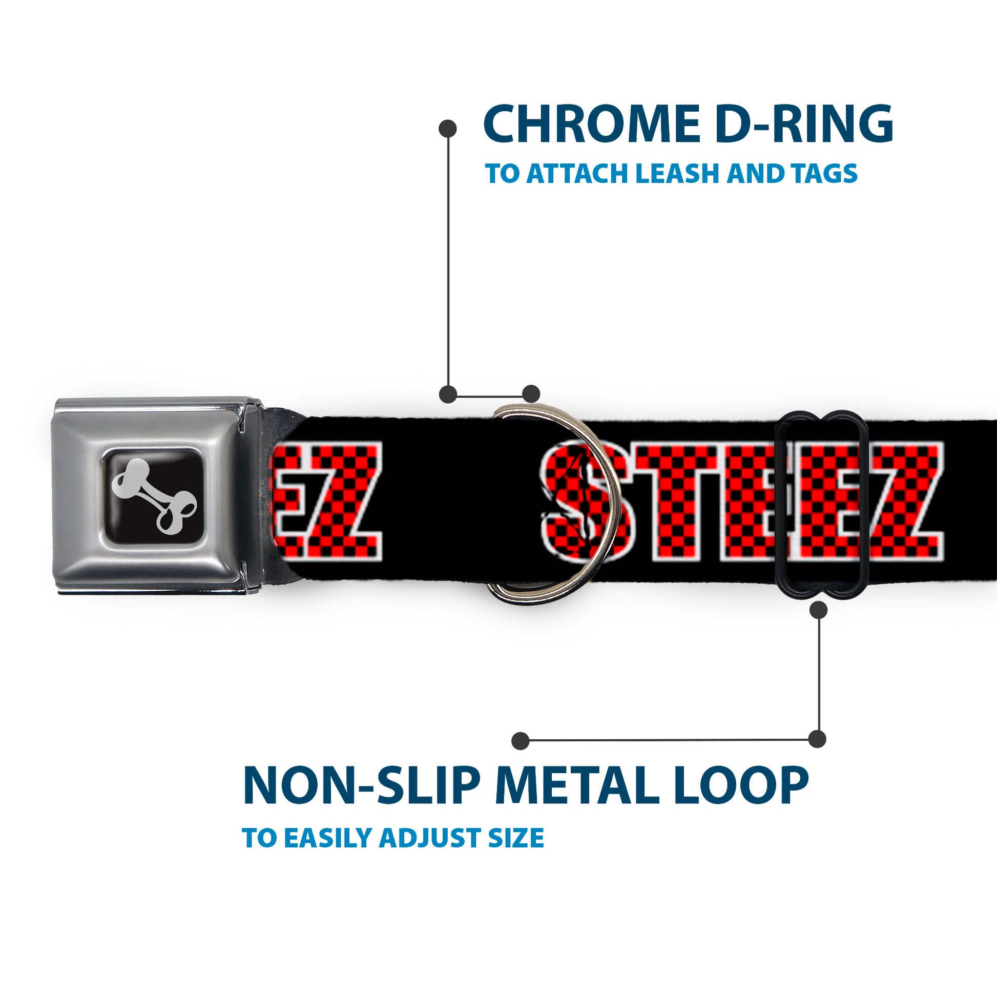 Dog Bone Seatbelt Buckle Collar - STEEZ Black/Checker Black/Red Seatbelt Buckle Collars Buckle-Down
