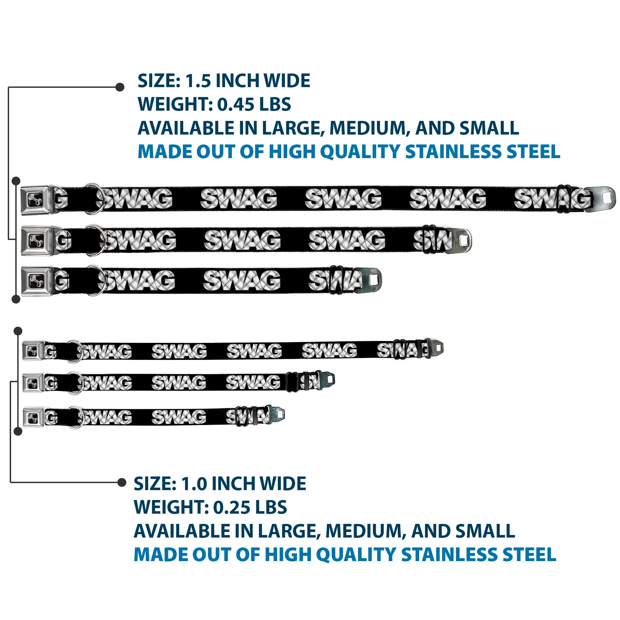 Dog Bone Seatbelt Buckle Collar - SWAG Black/Plaid X White/Gray Seatbelt Buckle Collars Buckle-Down