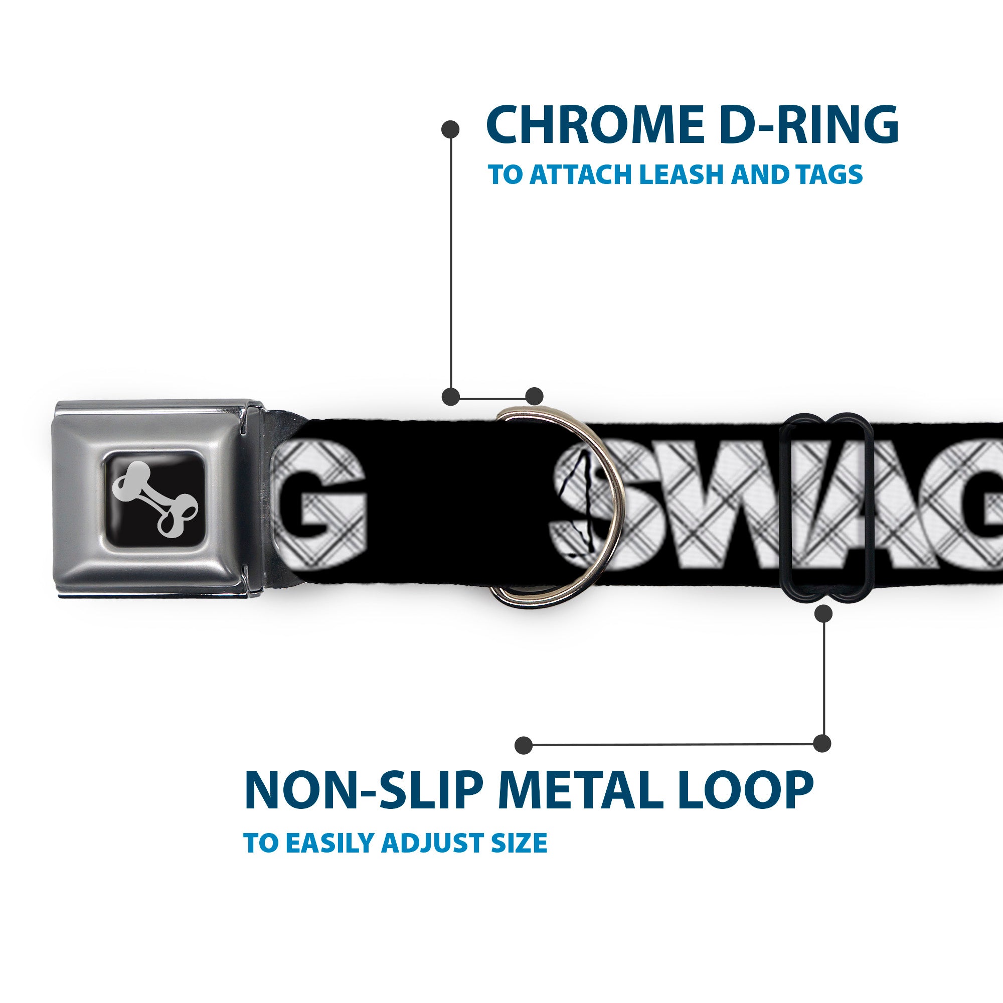 Dog Bone Seatbelt Buckle Collar - SWAG Black/Plaid X White/Gray Seatbelt Buckle Collars Buckle-Down