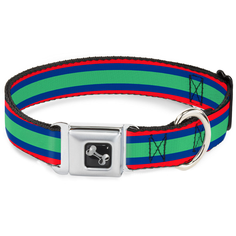 Dog Bone Seatbelt Buckle Collar - Stripes Red/Blue/Green Seatbelt Buckle Collars Buckle-Down