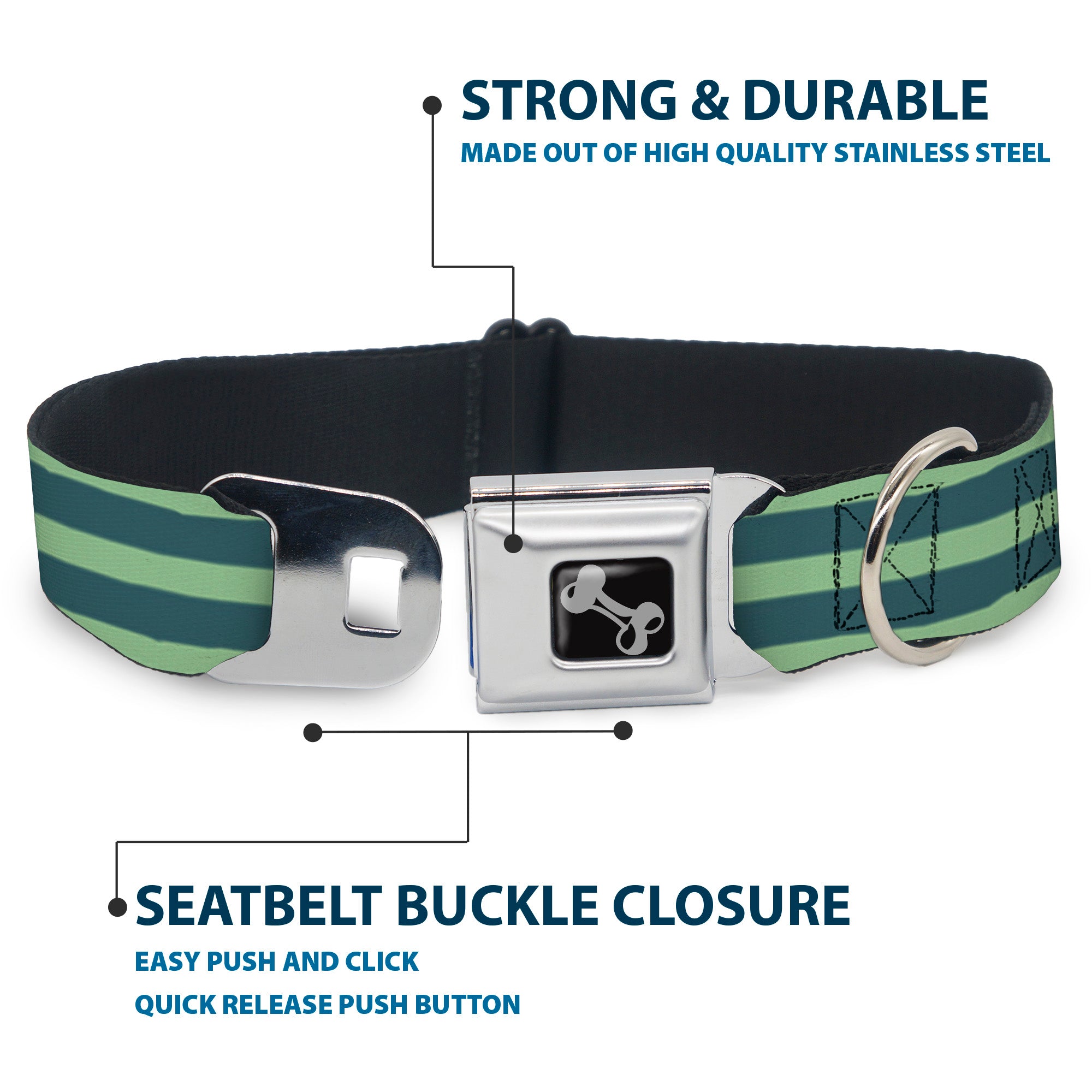 Dog Bone Seatbelt Buckle Collar - Stripes Pastel Green/Olive Seatbelt Buckle Collars Buckle-Down