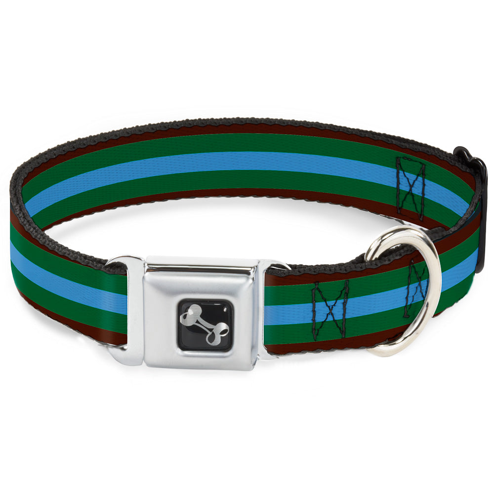 Dog Bone Seatbelt Buckle Collar - Stripes Brown/Green/Baby Blue Seatbelt Buckle Collars Buckle-Down