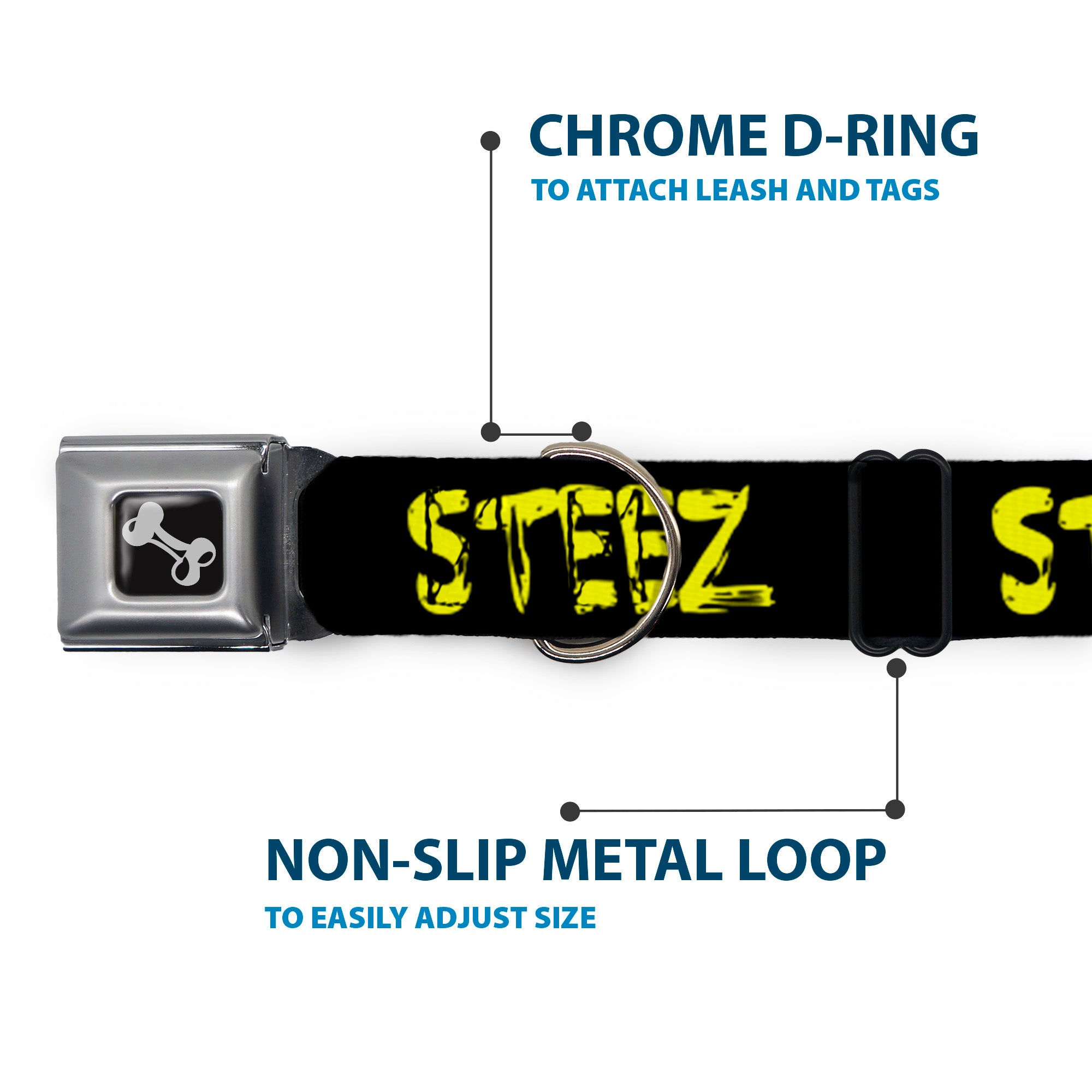 Dog Bone Seatbelt Buckle Collar - STEEZ Brushed Black/Yellow Seatbelt Buckle Collars Buckle-Down