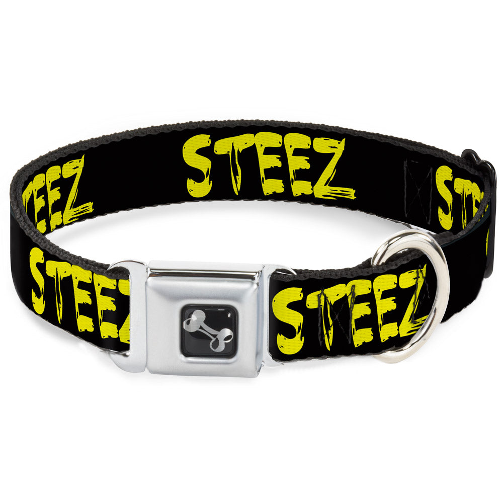 Dog Bone Seatbelt Buckle Collar - STEEZ Brushed Black/Yellow Seatbelt Buckle Collars Buckle-Down