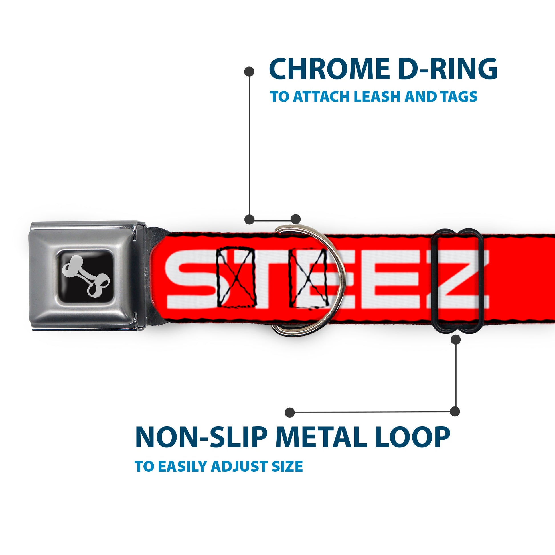 Dog Bone Seatbelt Buckle Collar - STEEZ Flat Red/White Seatbelt Buckle Collars Buckle-Down