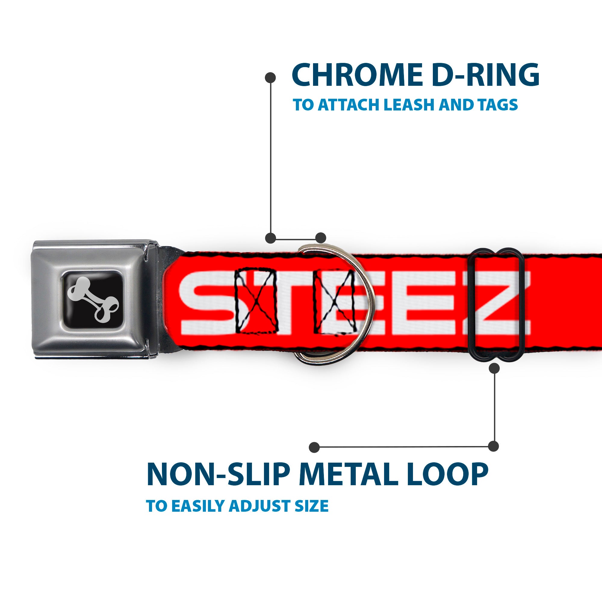 Dog Bone Seatbelt Buckle Collar - STEEZ Flat Red/White Seatbelt Buckle Collars Buckle-Down