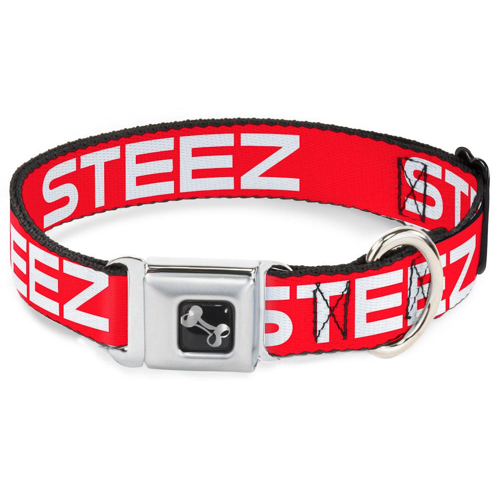 Dog Bone Seatbelt Buckle Collar - STEEZ Flat Red/White Seatbelt Buckle Collars Buckle-Down