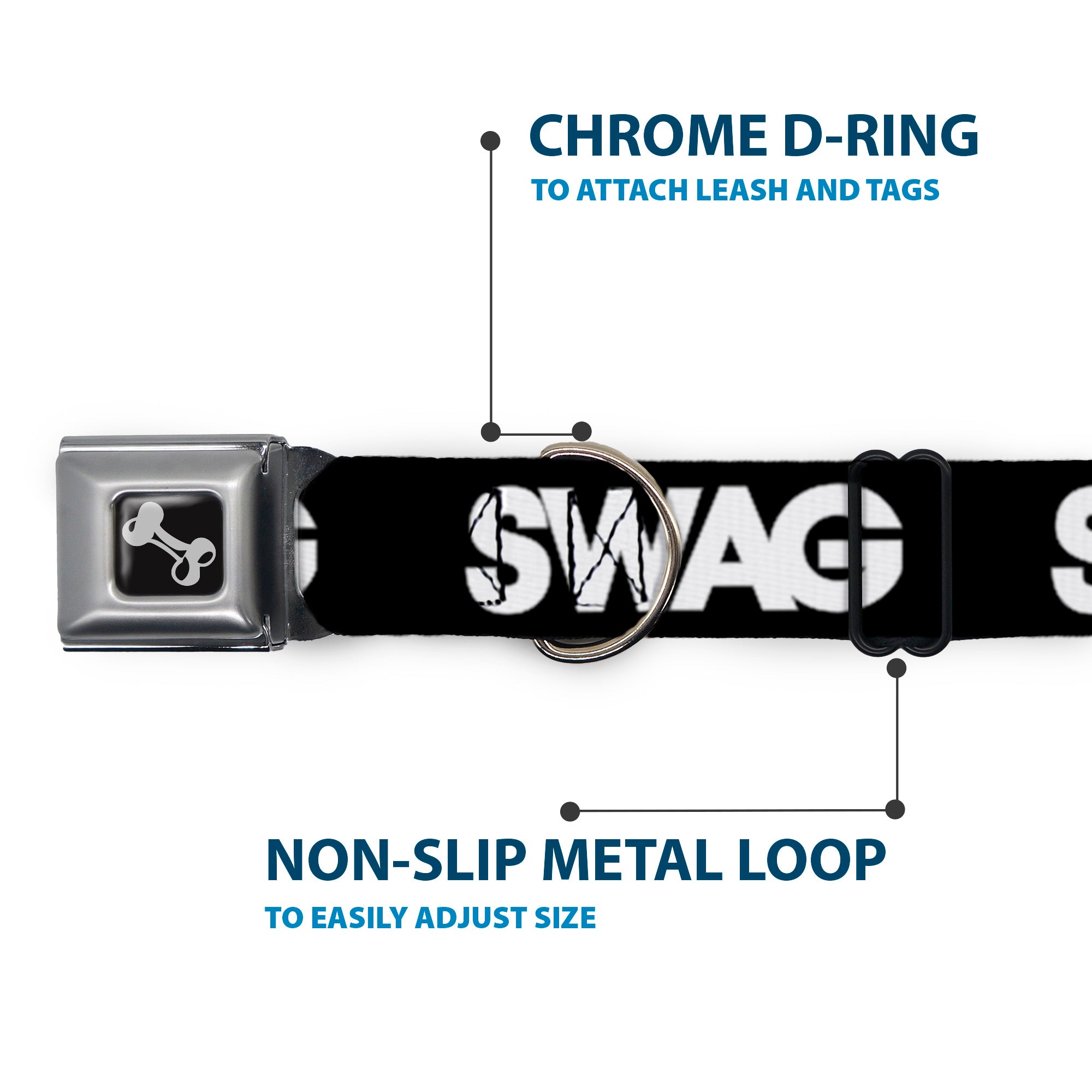 Dog Bone Seatbelt Buckle Collar - SWAG Black/White Seatbelt Buckle Collars Buckle-Down