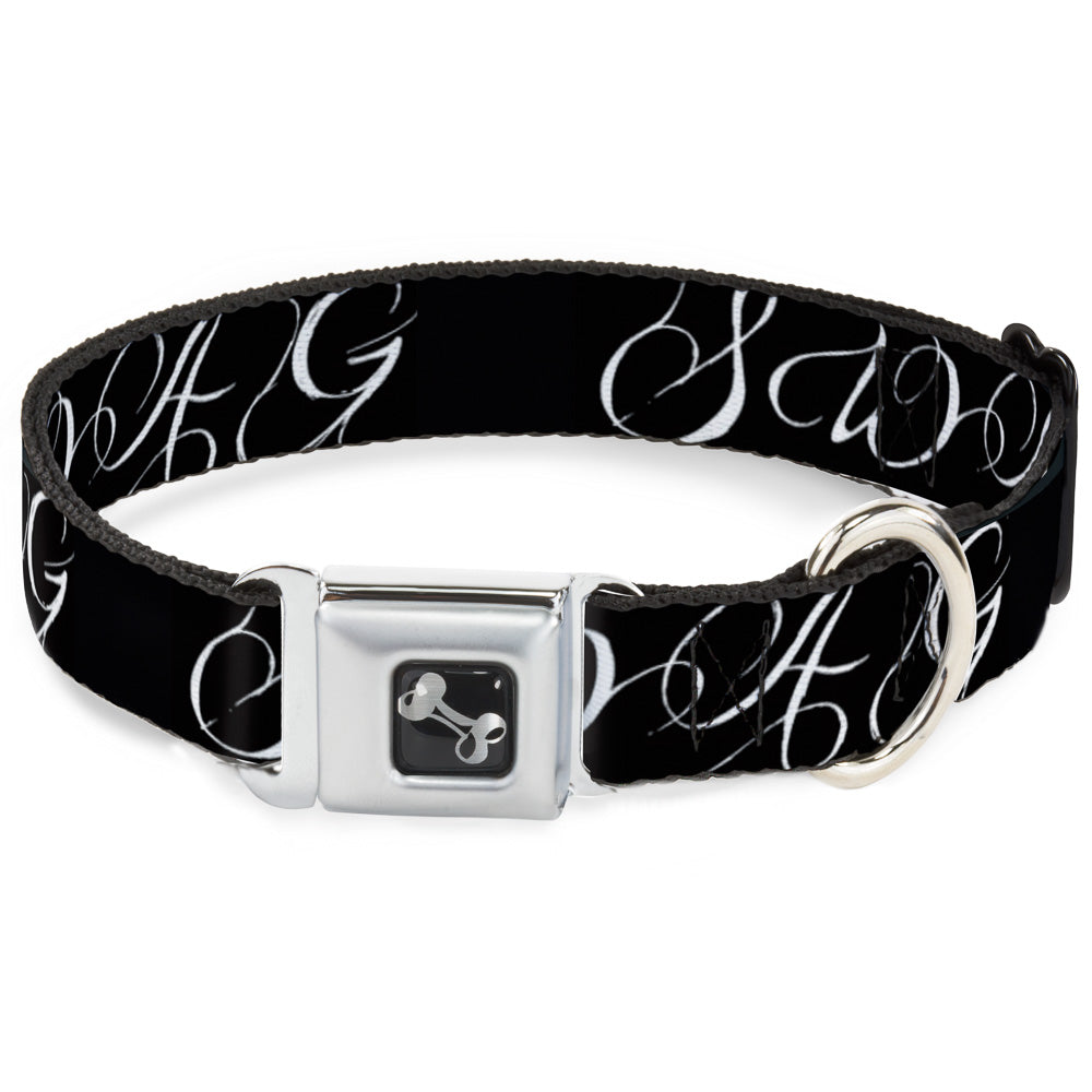 Dog Bone Seatbelt Buckle Collar - SWAG Script Black/White Seatbelt Buckle Collars Buckle-Down