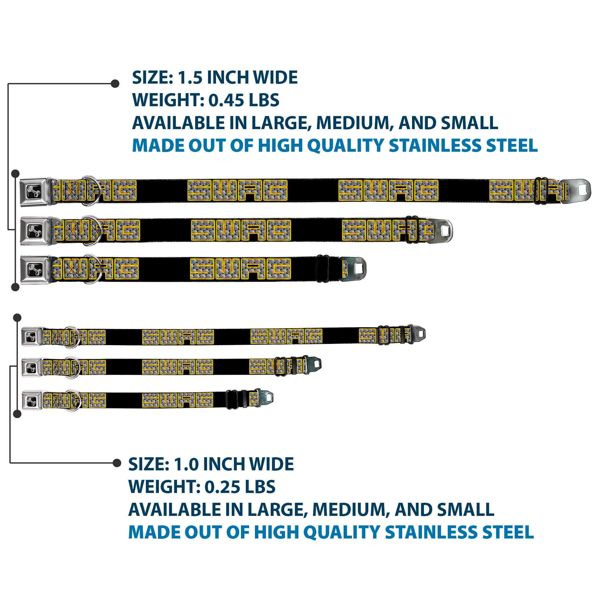 Dog Bone Seatbelt Buckle Collar - SWAG Black/Bling Seatbelt Buckle Collars Buckle-Down