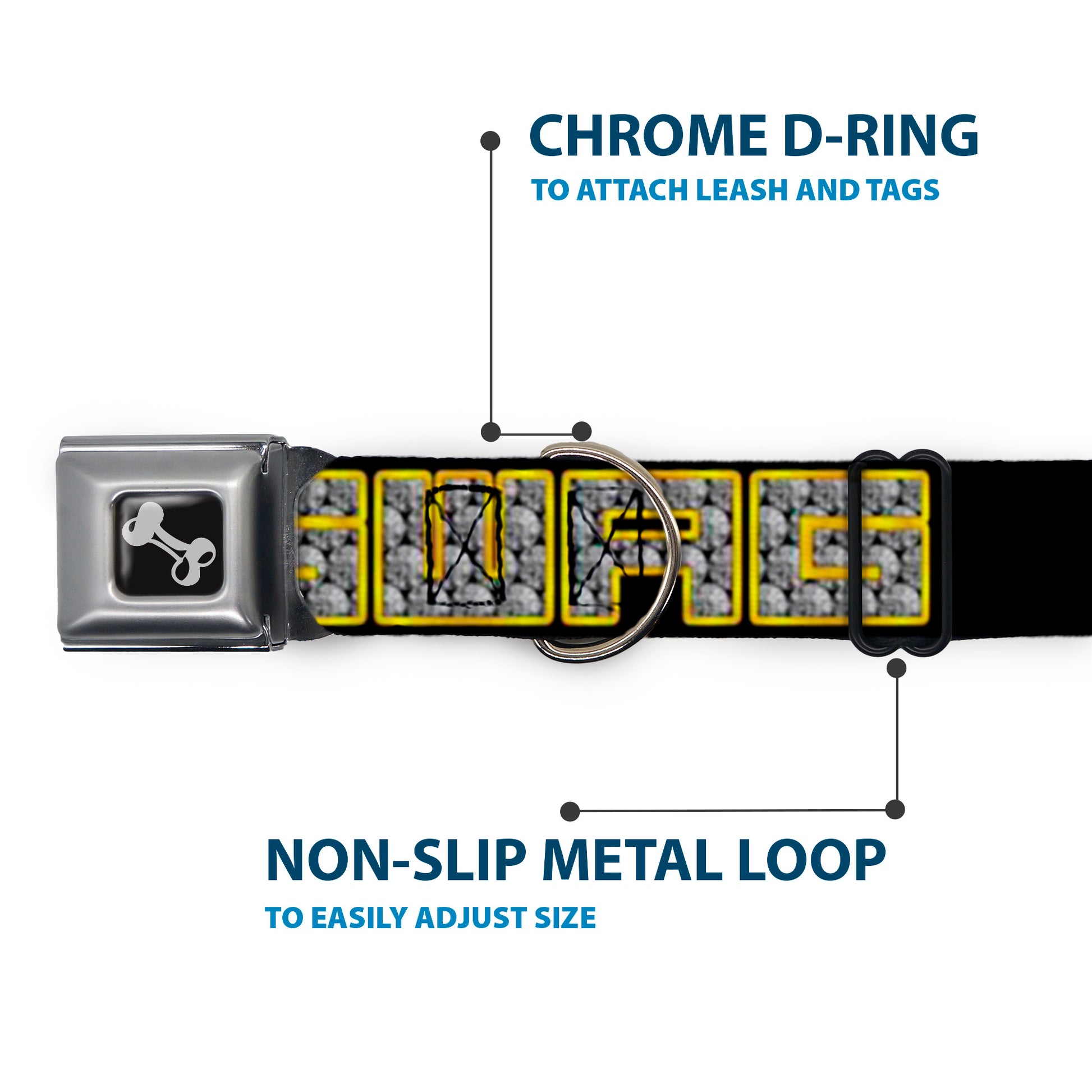 Dog Bone Seatbelt Buckle Collar - SWAG Black/Bling Seatbelt Buckle Collars Buckle-Down