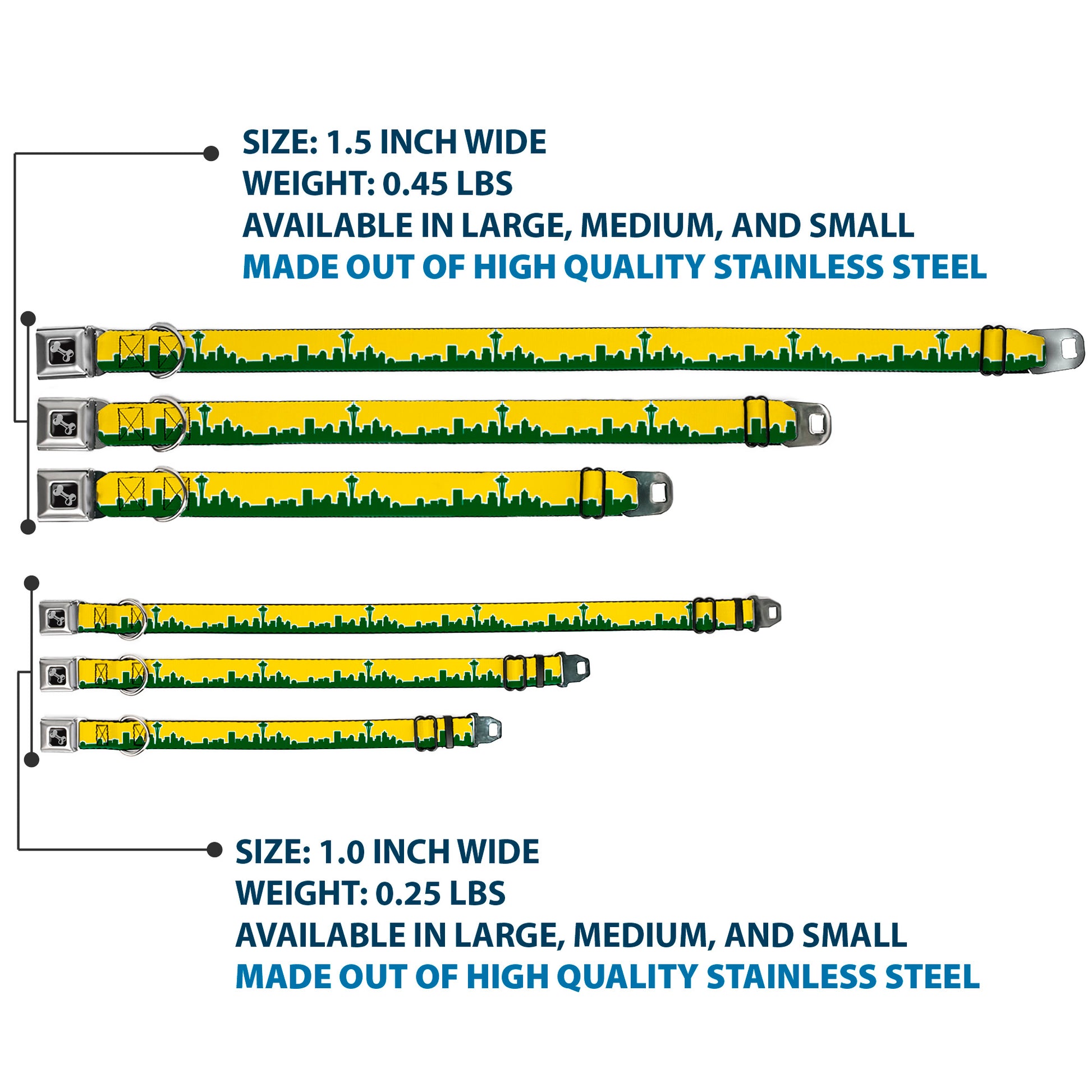 Dog Bone Seatbelt Buckle Collar - Seattle Skyline Yellow/Emerald Green Seatbelt Buckle Collars Buckle-Down