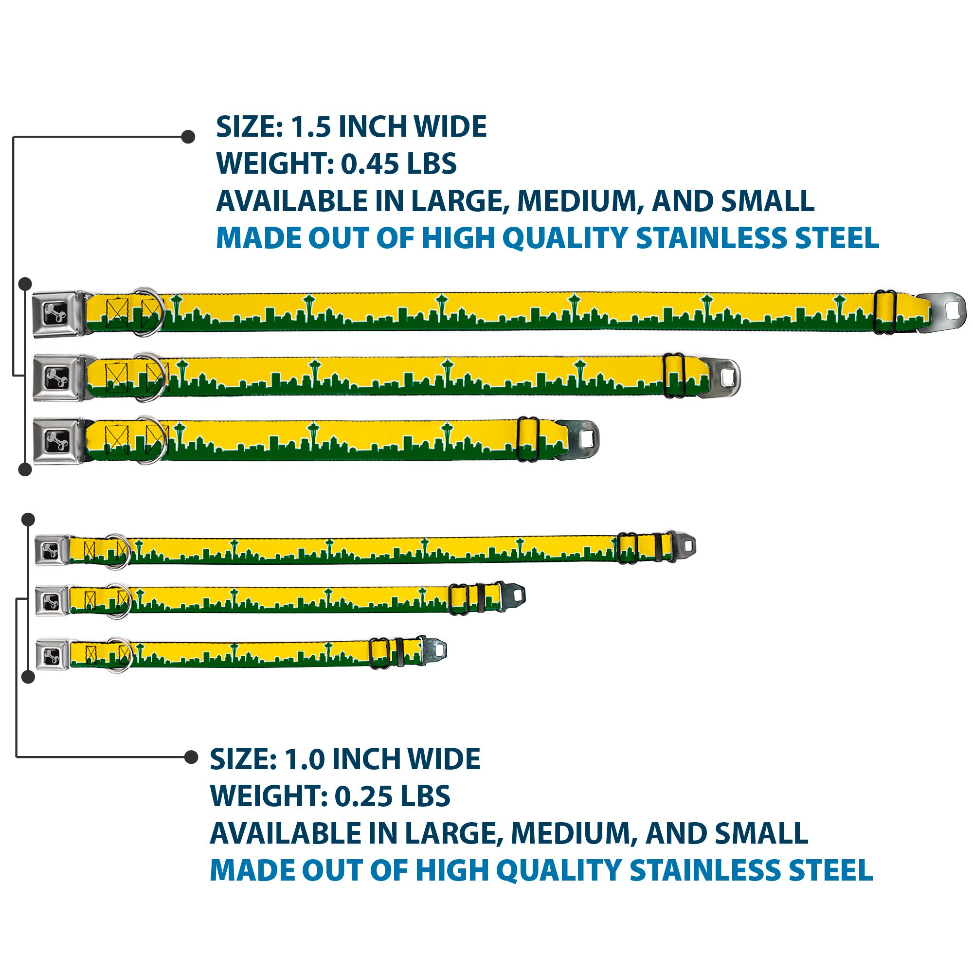 Dog Bone Seatbelt Buckle Collar - Seattle Skyline Yellow/Emerald Green Seatbelt Buckle Collars Buckle-Down