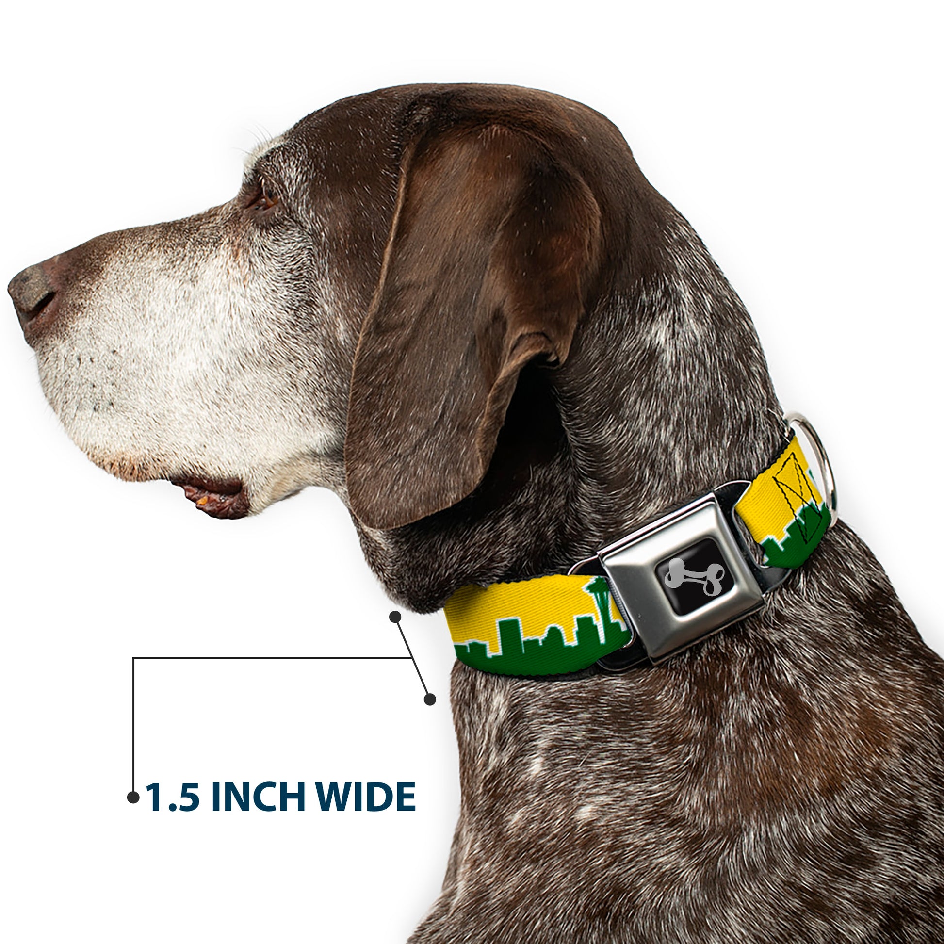 Dog Bone Seatbelt Buckle Collar - Seattle Skyline Yellow/Emerald Green Seatbelt Buckle Collars Buckle-Down