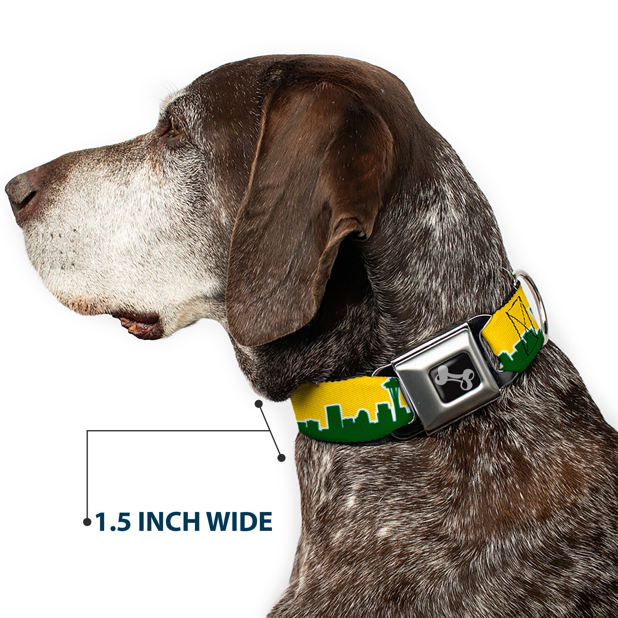 Dog Bone Seatbelt Buckle Collar - Seattle Skyline Yellow/Emerald Green Seatbelt Buckle Collars Buckle-Down
