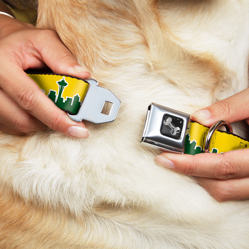Dog Bone Seatbelt Buckle Collar - Seattle Skyline Yellow/Emerald Green Seatbelt Buckle Collars Buckle-Down